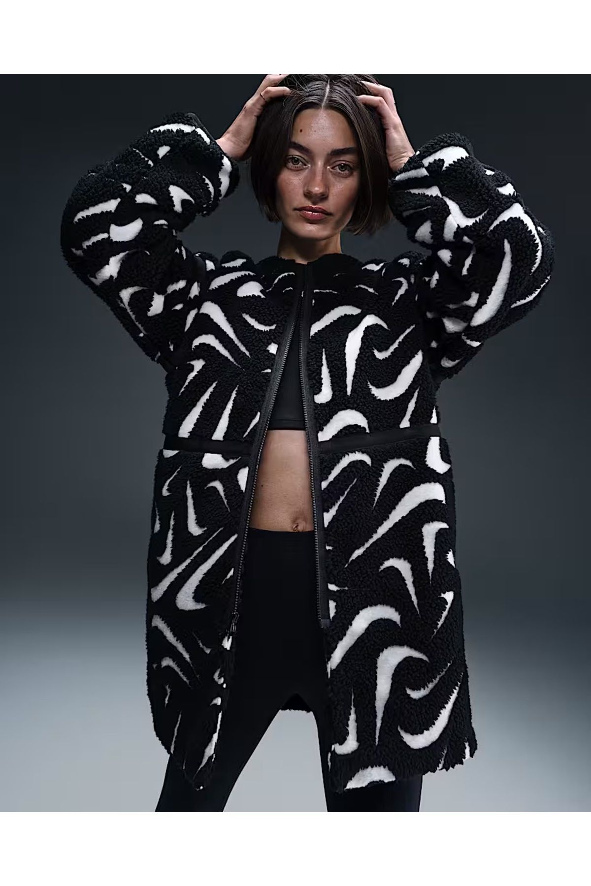 Nike Sportswear Cozy Long-Haired All-Over Swoosh Logo Lined Loose Full-Zip Kadın Ceket NDD SPORT