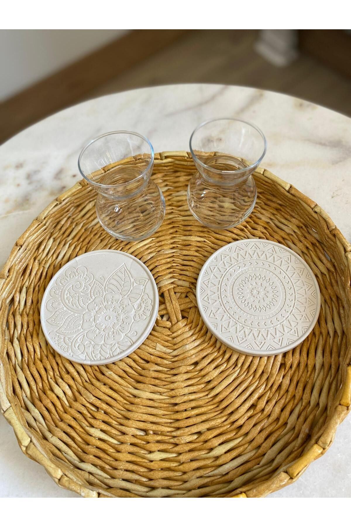 KİŞİSELSHOP ALÇI&BETON Bardak altlığı geleneksel motif ve görünüm