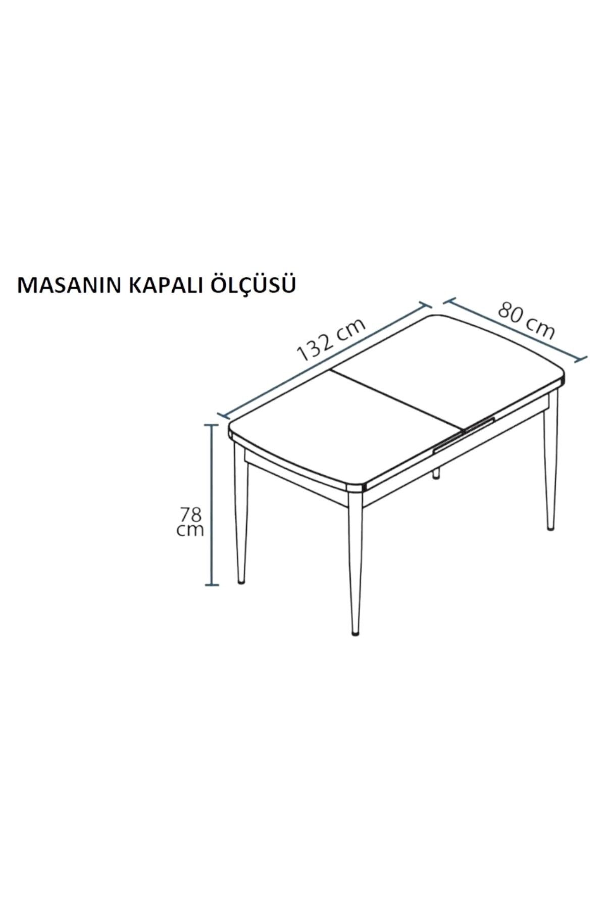Vilte Serisi 80 x 132 Açılabilen Beyaz Mermer Sunta Mutfak Masası, Yemek Masası Metal Ayak-2