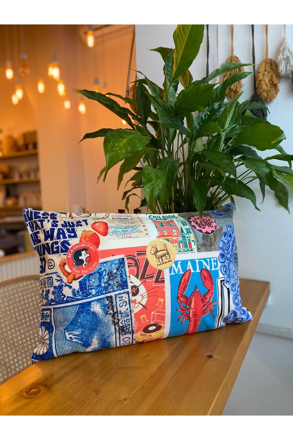 RahanDesign Ahtapot - Istakoz Desenli Yaz Temalı Süet Çift Taraflı Dijital Baskı Kırlent Kılıfı - 30 x 50 cm