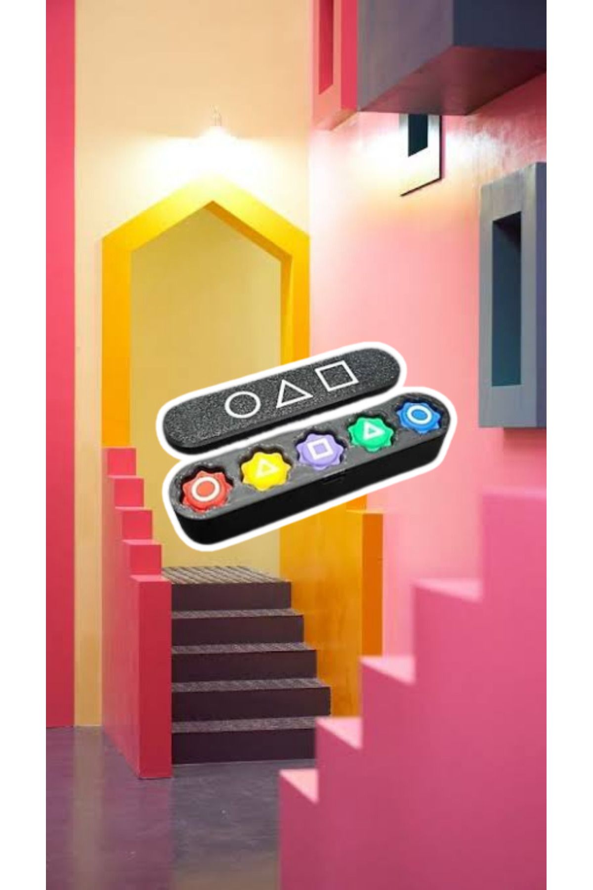 Squid Game-Squid Game Game Set with Badge Gift 5 Stone Ddakji (Zarf) Game Spinning Top Block (Stone) Tilting 3