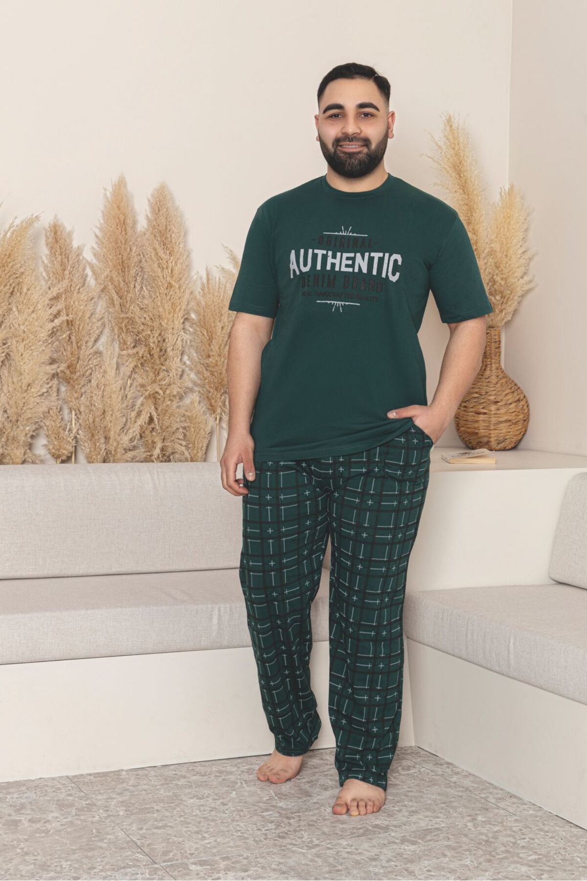 Temporium Erkek Büyük Beden Kısa Kollu Yazlık Pijama Takımı