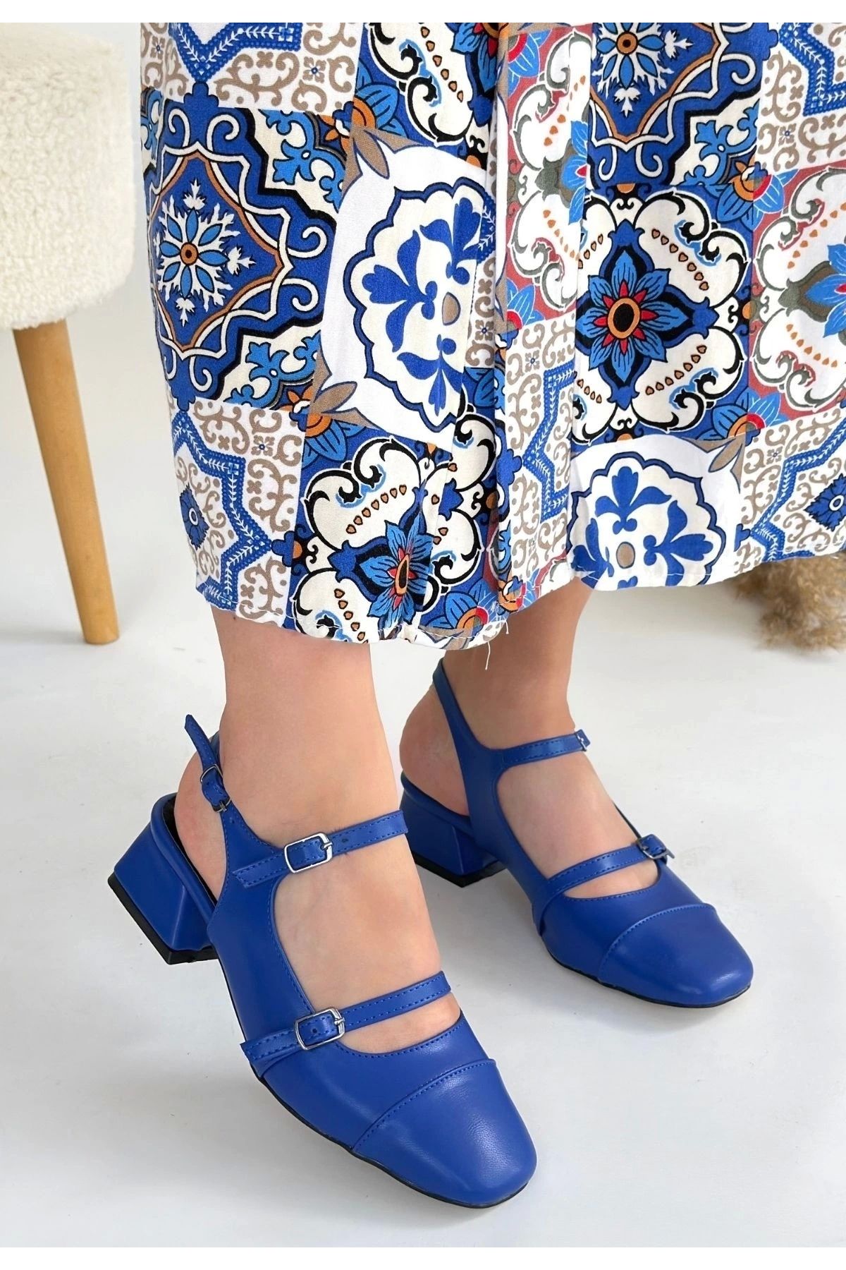 OurStyles Doran Mavi Cilt Topuklu Ayakkabı