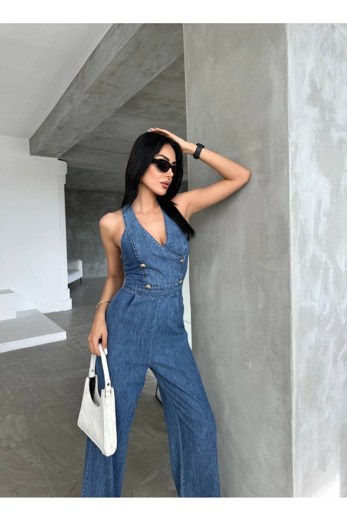 MADAME MELEK Tasarım İthal Kot Tulum Denim Tulum