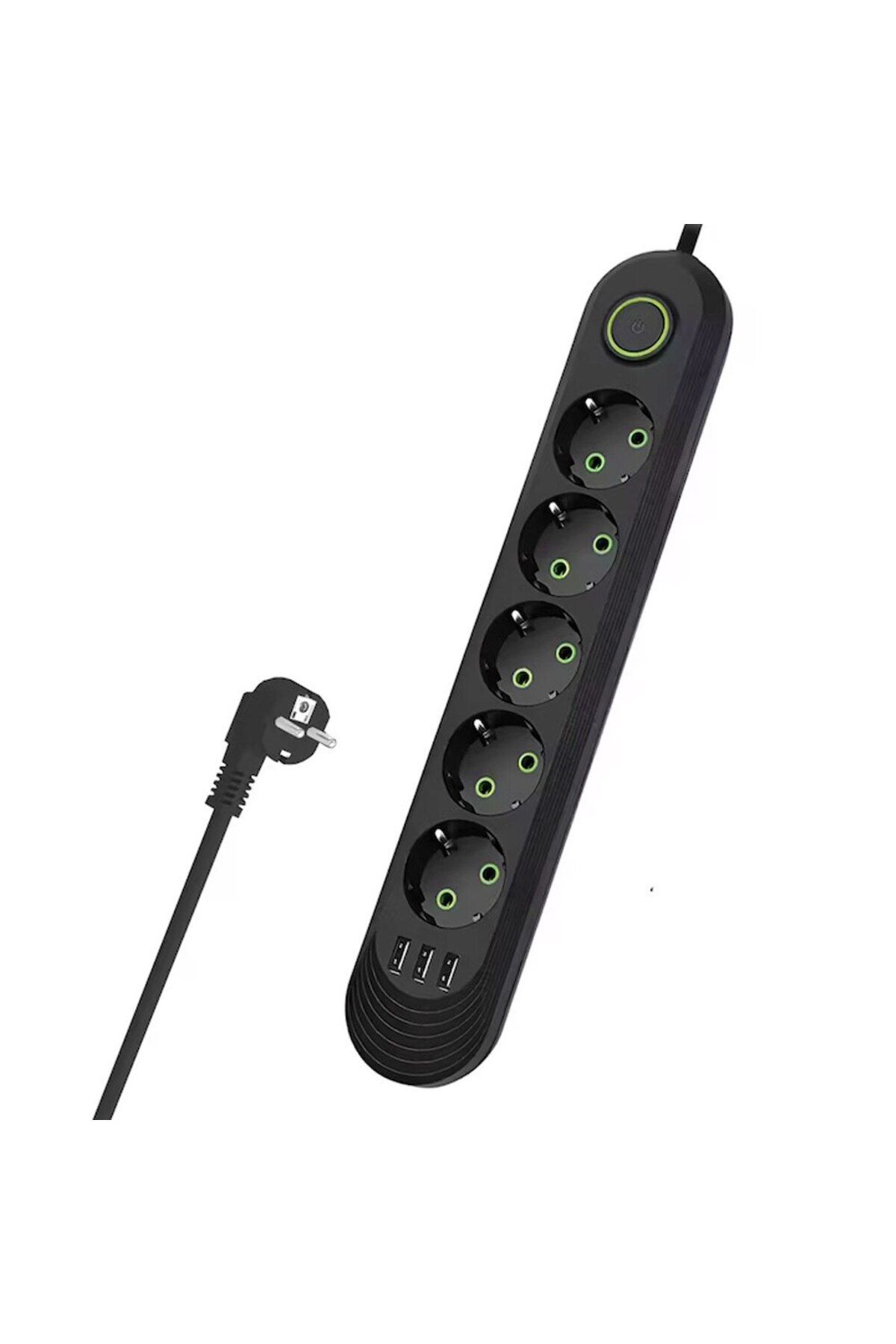 F09-Universal Extension Cord with 5 Sockets and Switch, OPTIM SOLUTION, 3 USB Ports, 3m Cable, Black 4