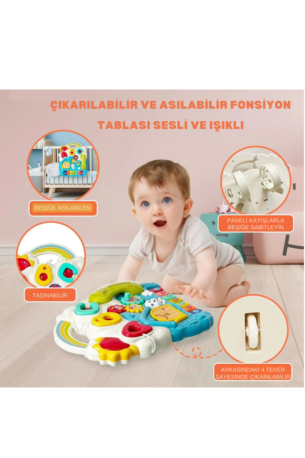 kosetoys Sesli Işıklı Piyanolu Yürüteç Aktivite Oyun Masası 4 in 1 MAVİ fotoğrafı 4 (önizleme)