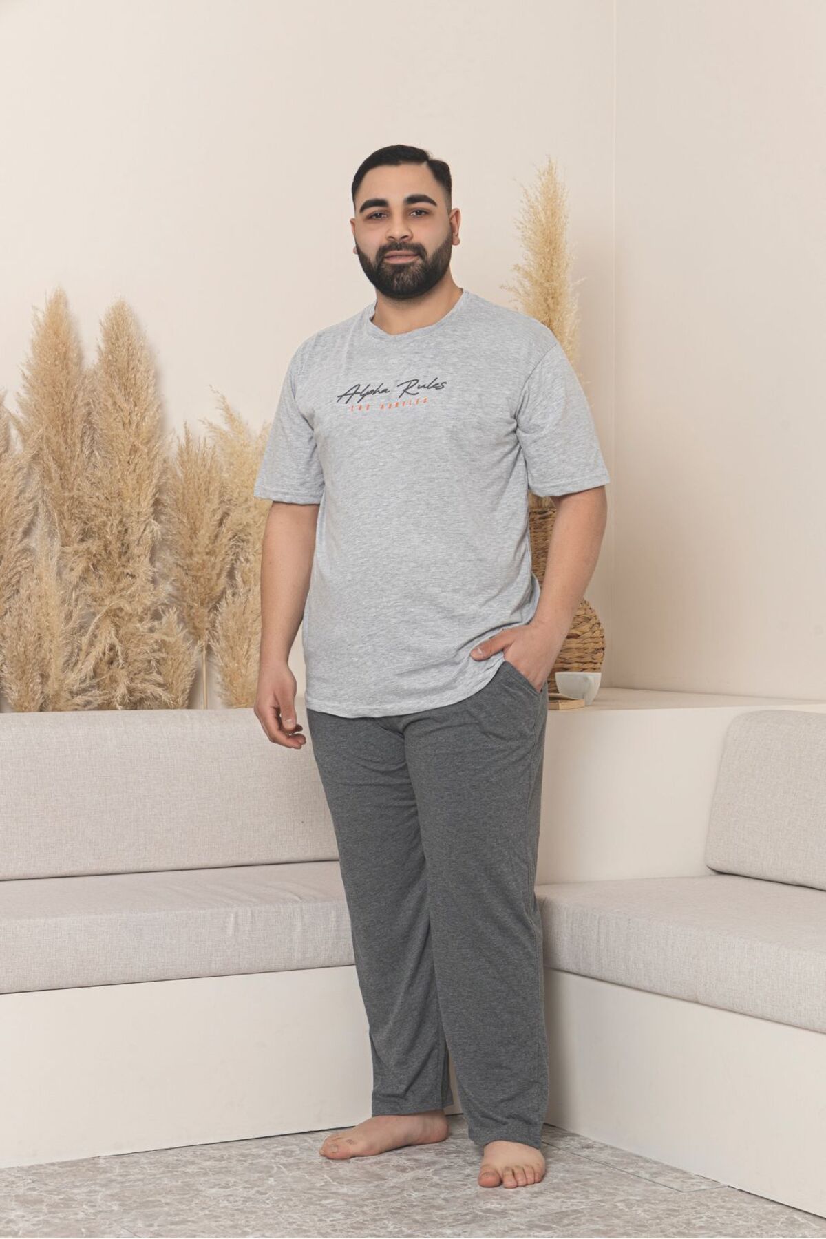 Temporium Erkek Büyük Beden Kısa Kollu Yazlık Pijama Takımı