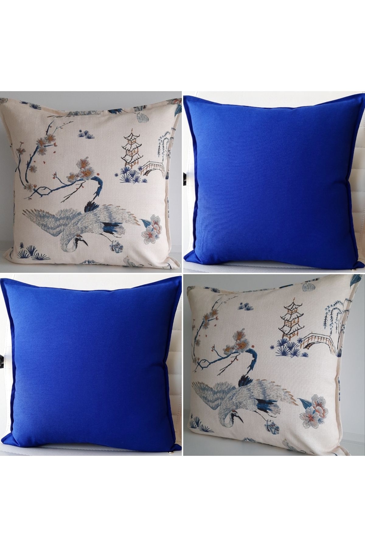 Fabric by Gülçin Koton Keten Pamuklu Kumaş YAZ SERİSİ 4'lü Yastık Kılıfı Set