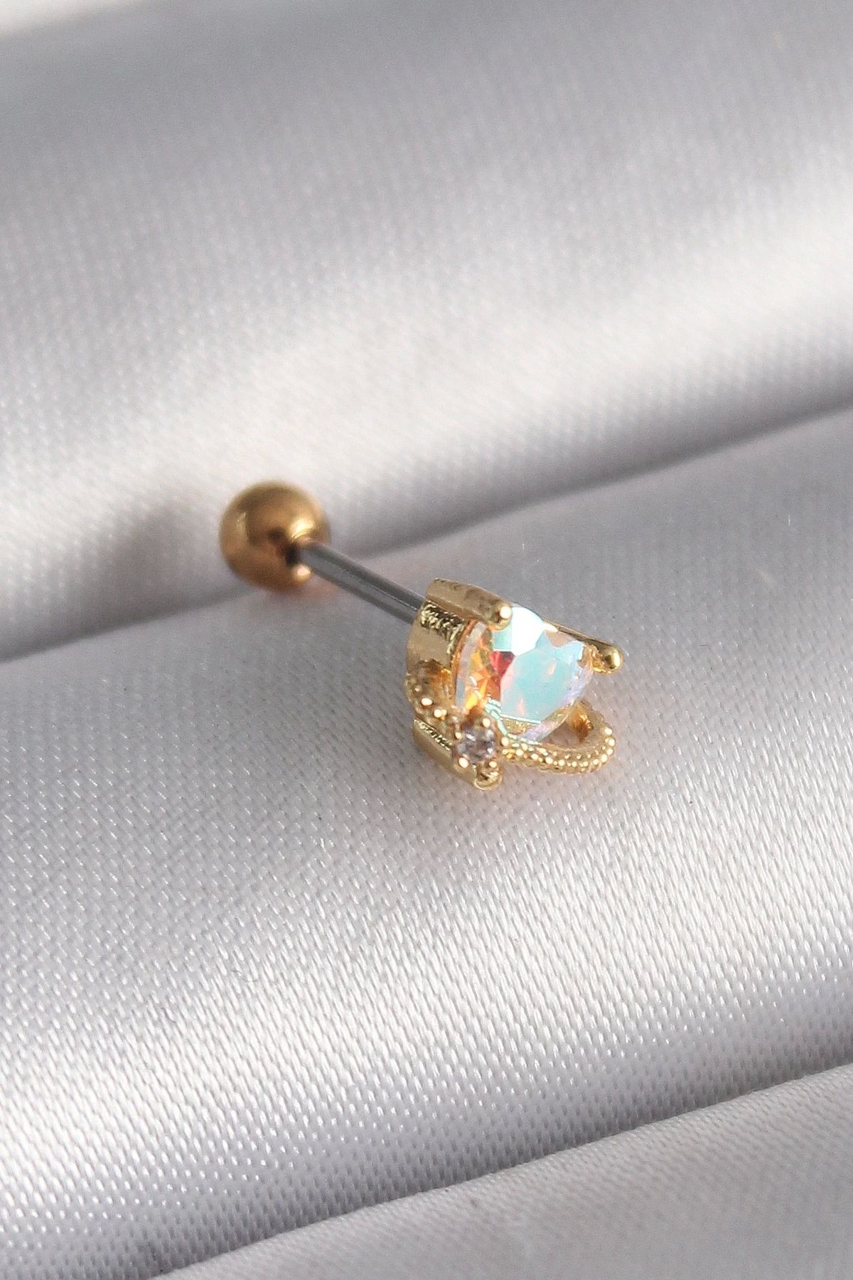 STOREMAX 316L Çelik Gold Renk Zirkon Taşlı Kalp Tragus Piercing
