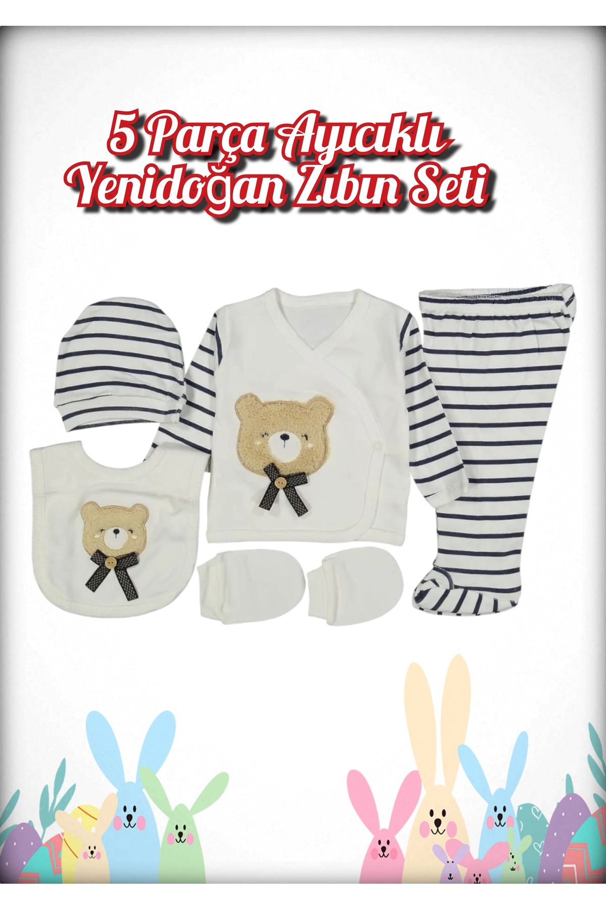 BABY ZUHU 0-3 Ay 5 Parça Ayıcıklı Yenidoğan Zıbın Takımı