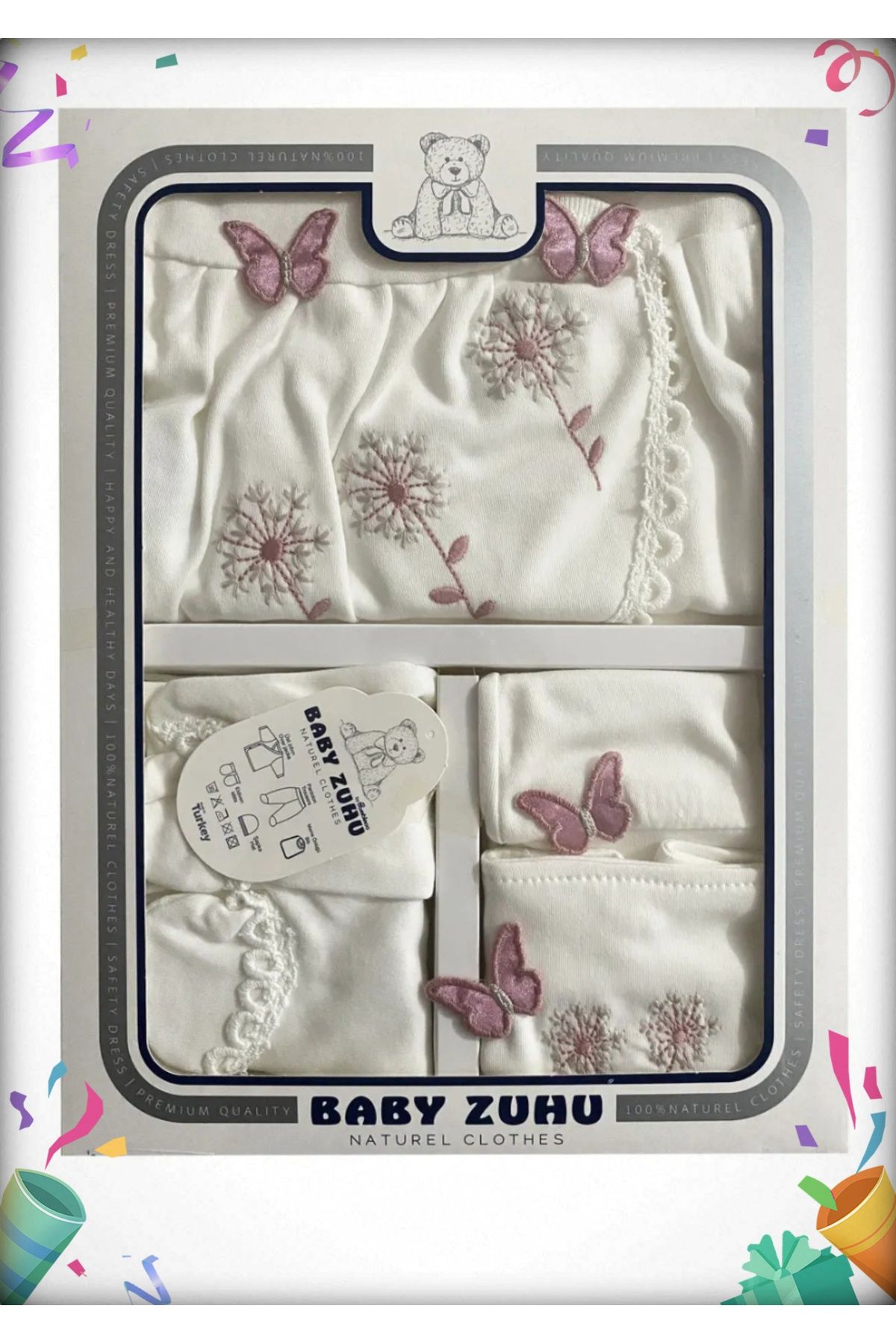 BABY ZUHU Kelebek Desenli 5 Li Lüks Hastane Çıkışı