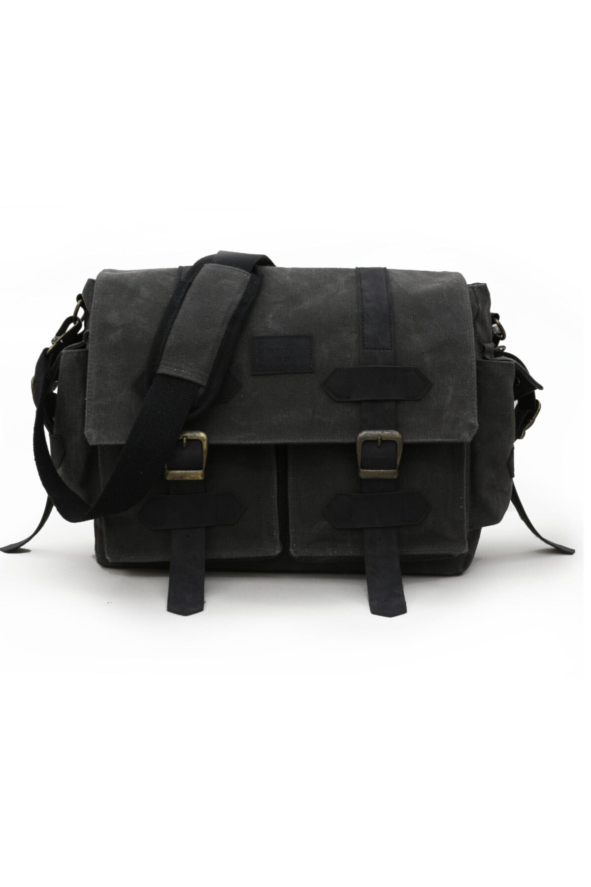 DARK COTTON 7156 Baltimore Siyah Antrasit Suya Dayanıklı Kanvas Omuz Laptop Okul Postacı Seyahat Outdoor Çanta