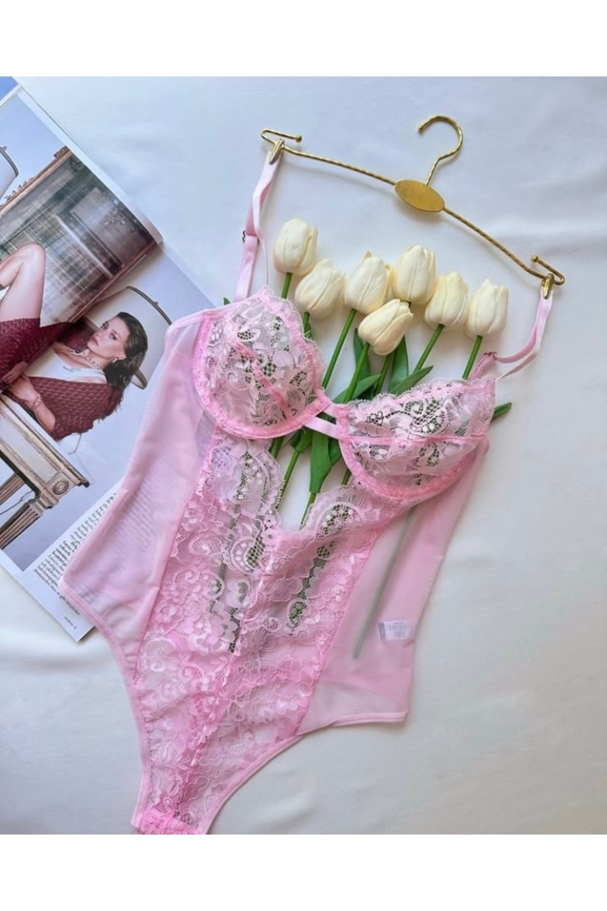 Fanwet Kadın Dantel Fantezi Tanga İç Giyim Bodysuit