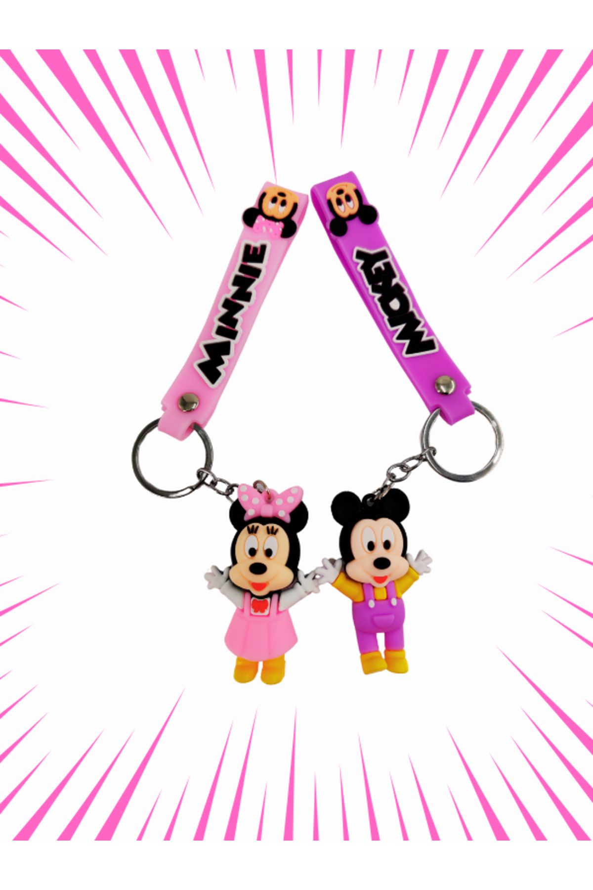 Shuttle Park 2'li Mickey Mouse Minnie Mouse 3D Silikon Anahtarlık Seti Figür Hediyelik Aksesuar