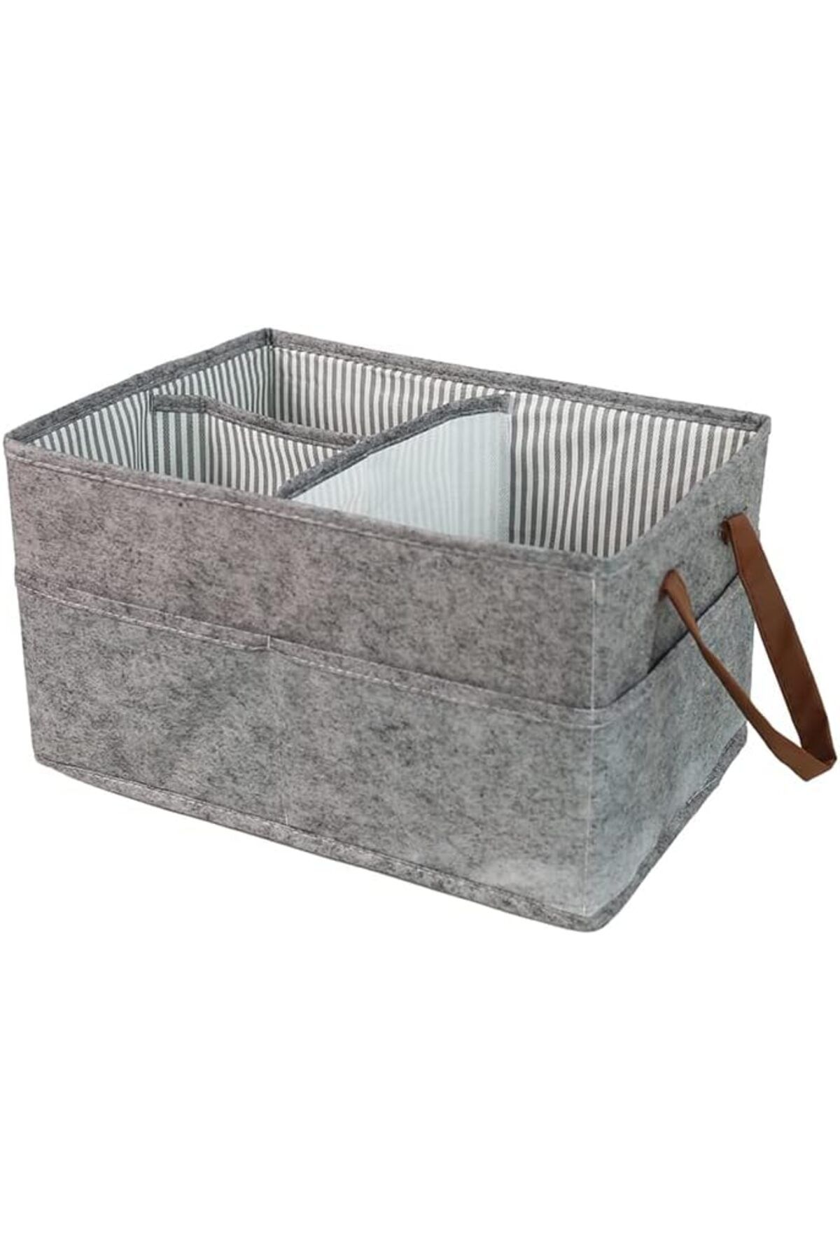 STOREMAX Day Organizer Gri Kumaş Deri Kulplu Keçe 3 Bölmeli Çanta Düzenleyici Organizer (Gri) TrendBaza