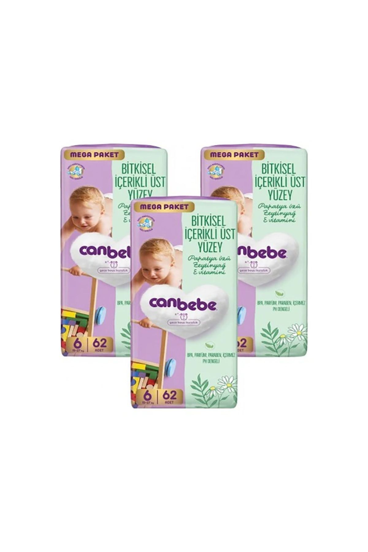Canbebe Bebek Bezi x 3 Mega Paket 6 Beden Xl 15-27kg 62'li