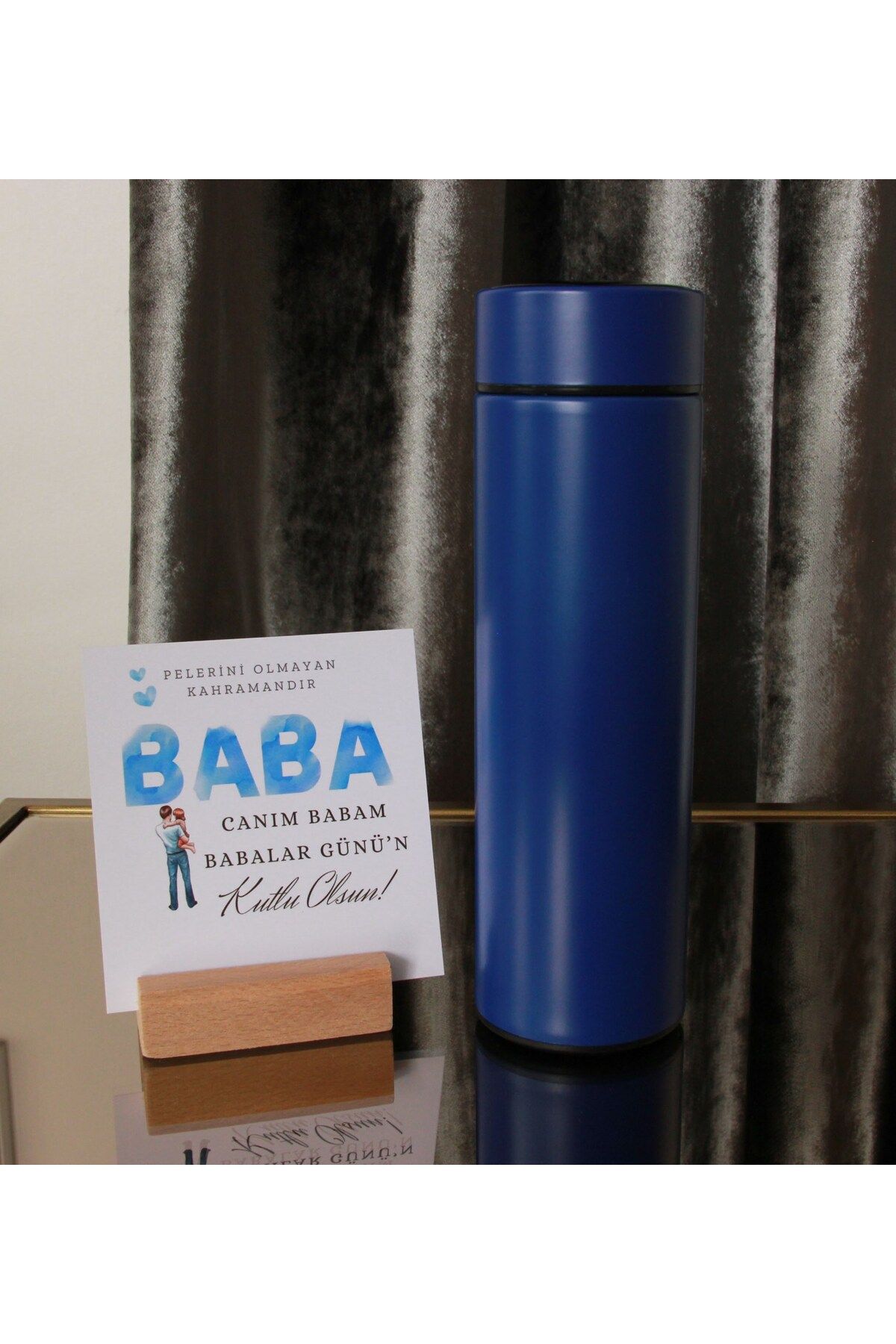 HEDİYEBİZİZ Babalar Günü'ne Özel Dereceli Termos 500 ml - Gift Kart ve Ahşap Notluk