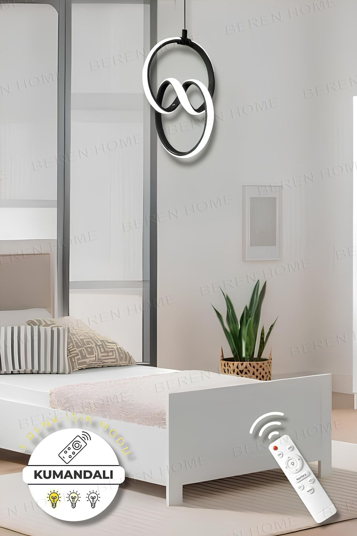 BEREN HOME Eva Black Kumandalı 3 Renk Modern Sarkıt Led Avize