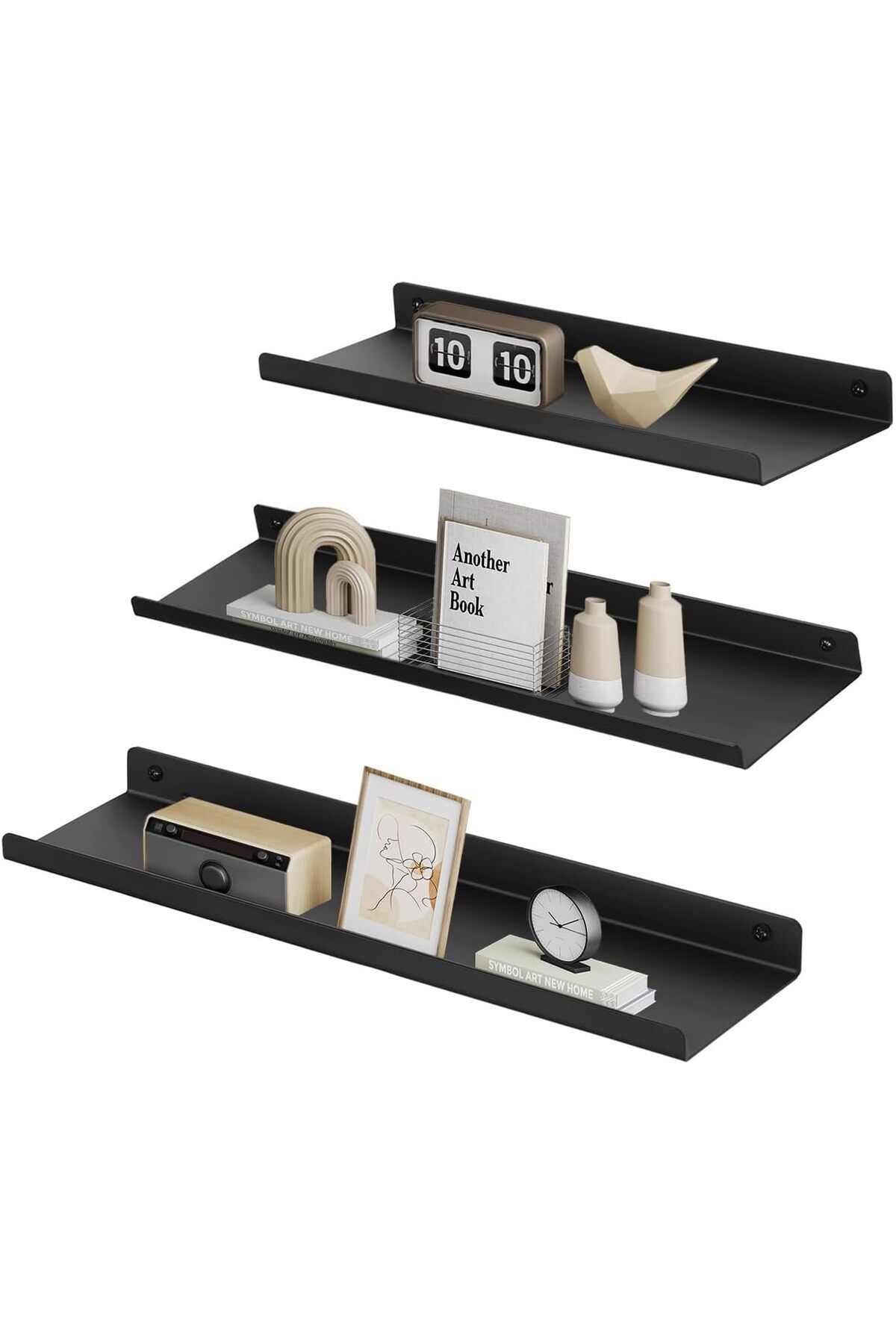 STOREMAX OZN Metal Duvar Rafları, 3'lü Set, Yüzer Raflar, Endüstriyel Tasarım, Duvar Panoları, Dekorasy