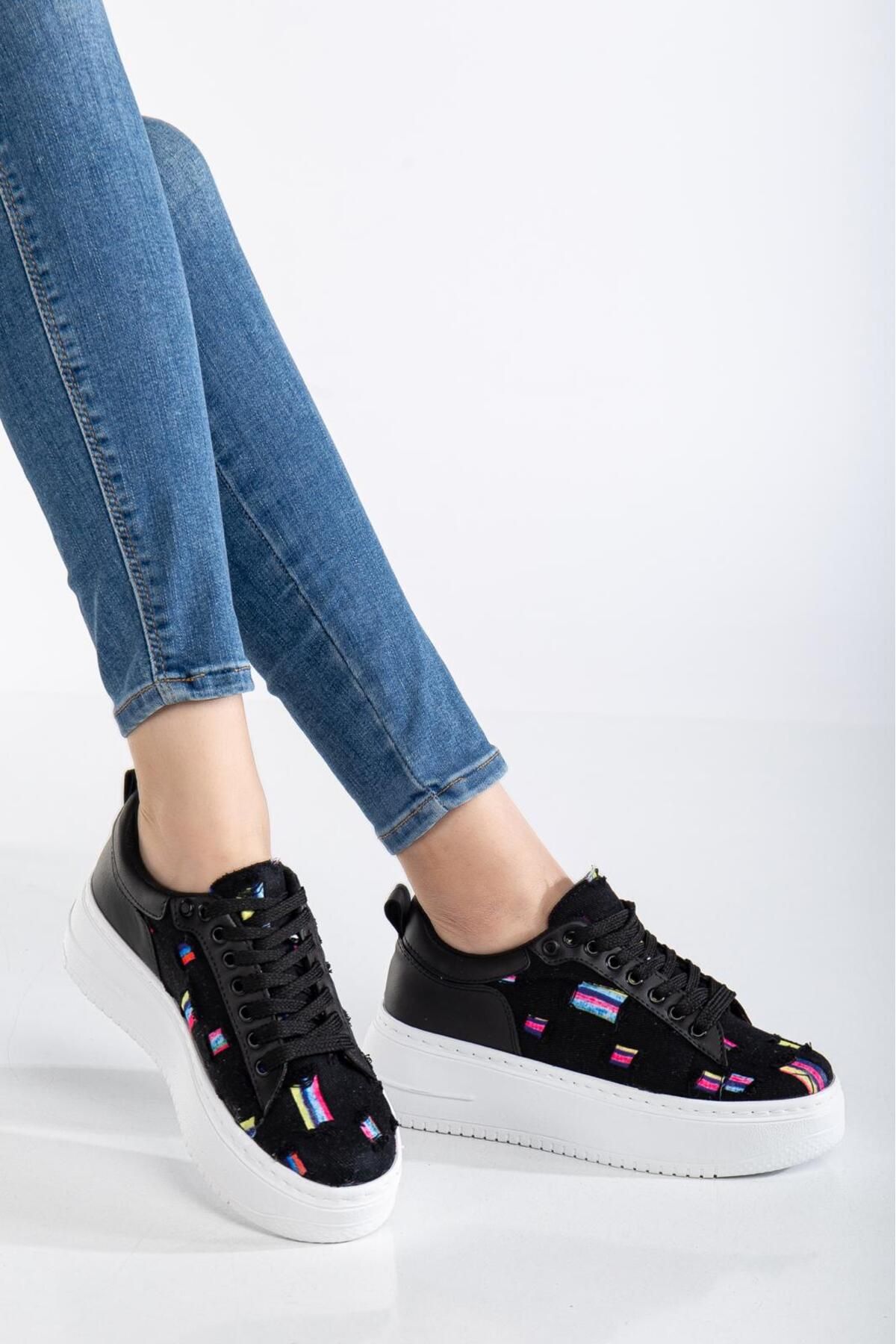 Three Bross Kareli Keten Yazlık Günlük Sneaker Spor Ayakkabı Siyah Beyaz Mavi