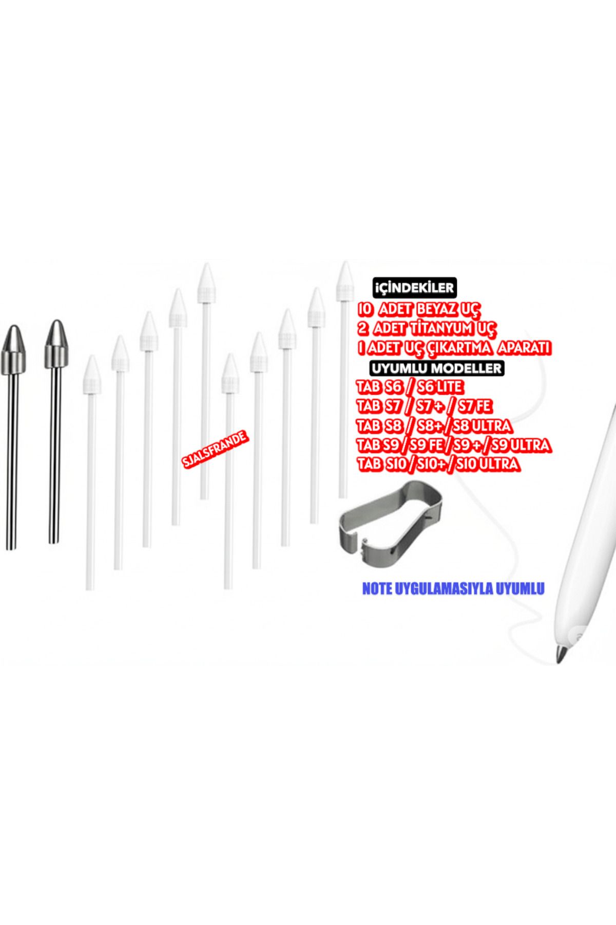 Sjalsfrande Samsung S Pen Uçları /Galaxy Tab S Serisi ile Uyumlu (LİTE, FE, ULTRA) S6, S7, S8, S9, S10 (12 ADET)
