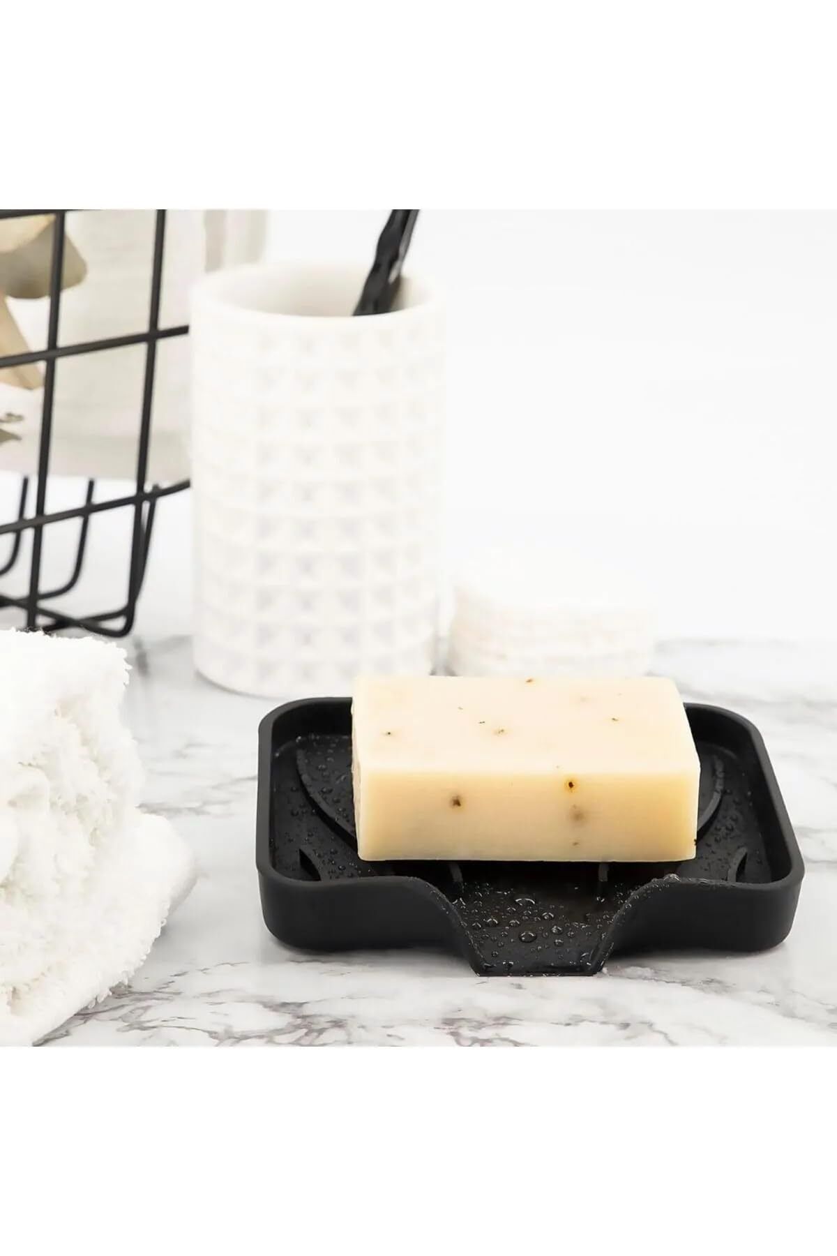 LUXE Silikon Mutfak, Banyo Su Giderli Vantuzlu Esnek Sabunluk SİYAH Renk LXSHP 1055529