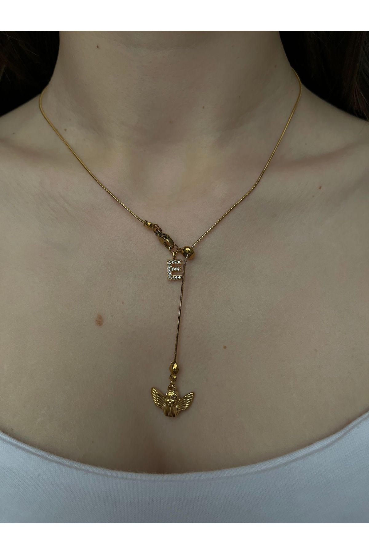 Alya Jewelry Çelik Melek Charmlı Kişiselleştirilebilir Y Kolye