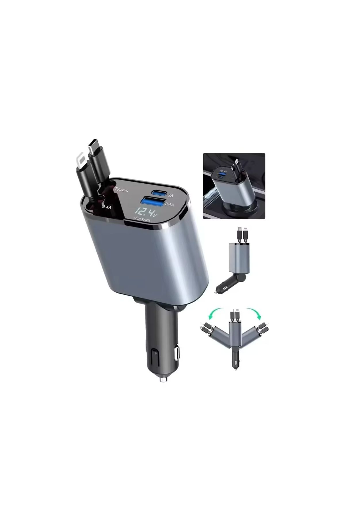 layfhex 95W Araç Oto Hızlı Şarj Aleti Lightning Type-C 4 in 1 Quick Charge
