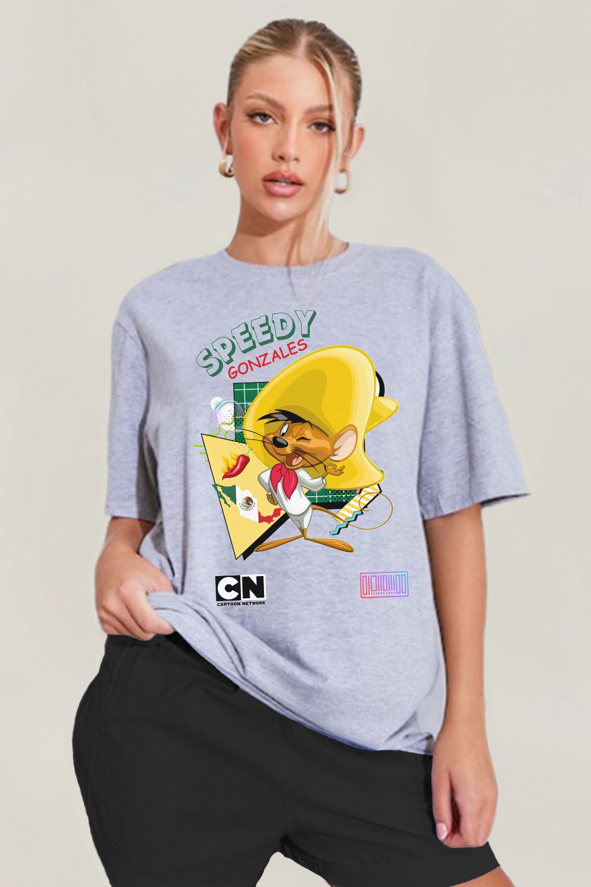 MODA Speedy Gonzales Baskılı Oversize Kalıp Grimelanj Geniş Bol Kesim Kadın Tişört