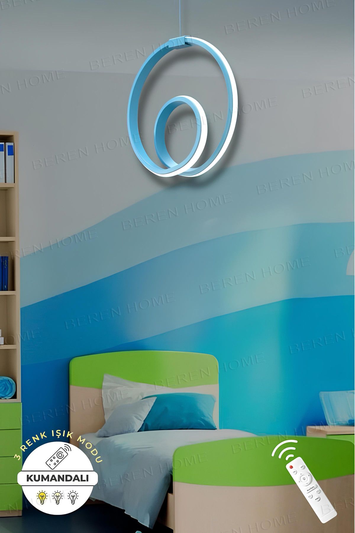 BEREN HOME Perla Mavi Kumandalı 3 Renk Modern Sarkıt Led Avize