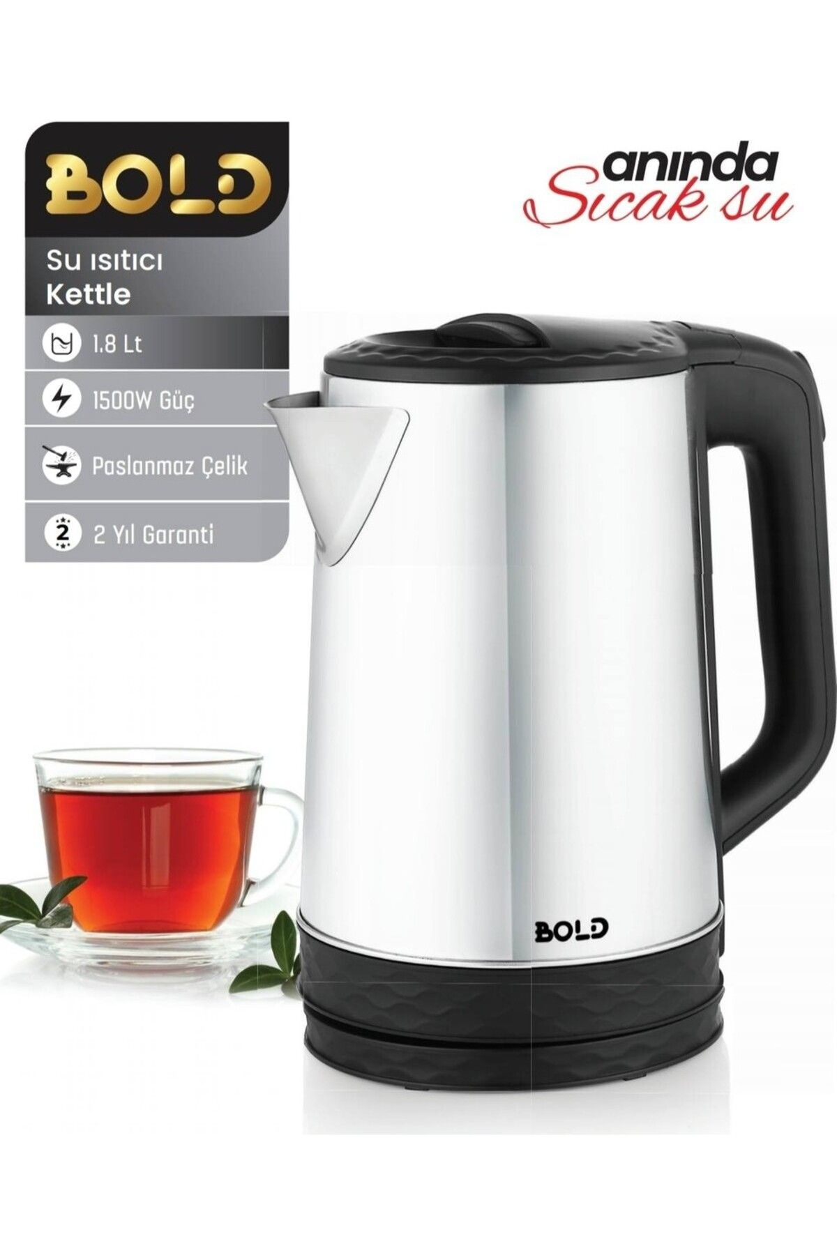 BOLD Pratik Model Su Isıtıcısı, Paslanmaz Çelik Kettle, Anında Su Isıtıcısı