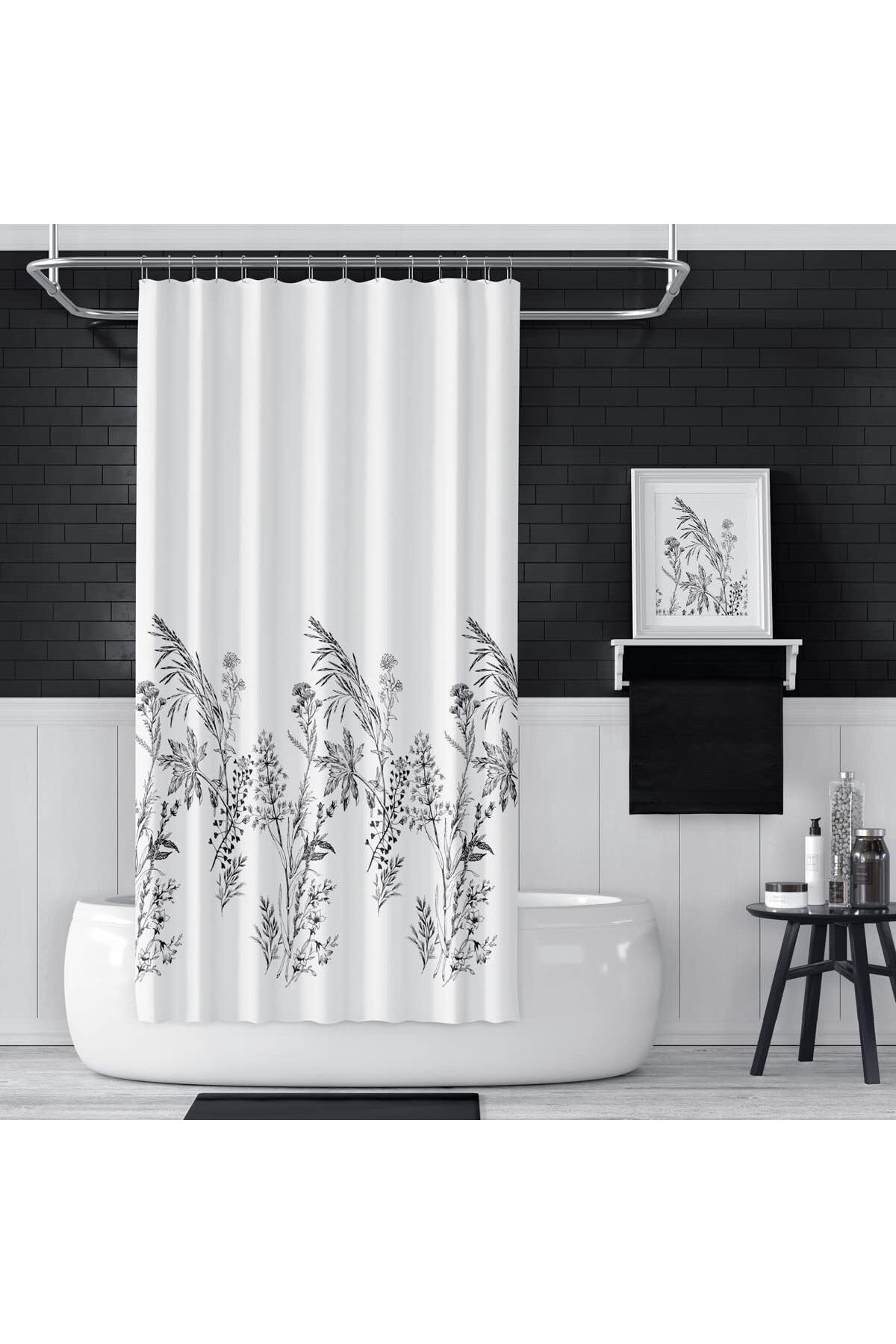 LUXE Home 180x200 Cm Funda Tek Kanat Banyo Perdesi, Yıkanabilir Polyester Kumaş Banyo Perdesi, Duş Pe