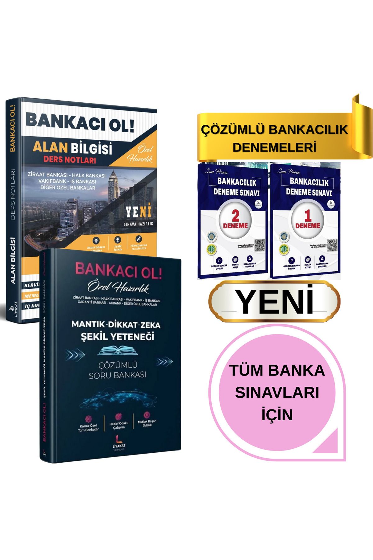 Liyakat Yayınları "Tüm Banka Sınavları İçin Güncel Hazırlık Seti–Alan Bilgisi +Zeka & Mantık + 5 Çözümlü Deneme (2025)