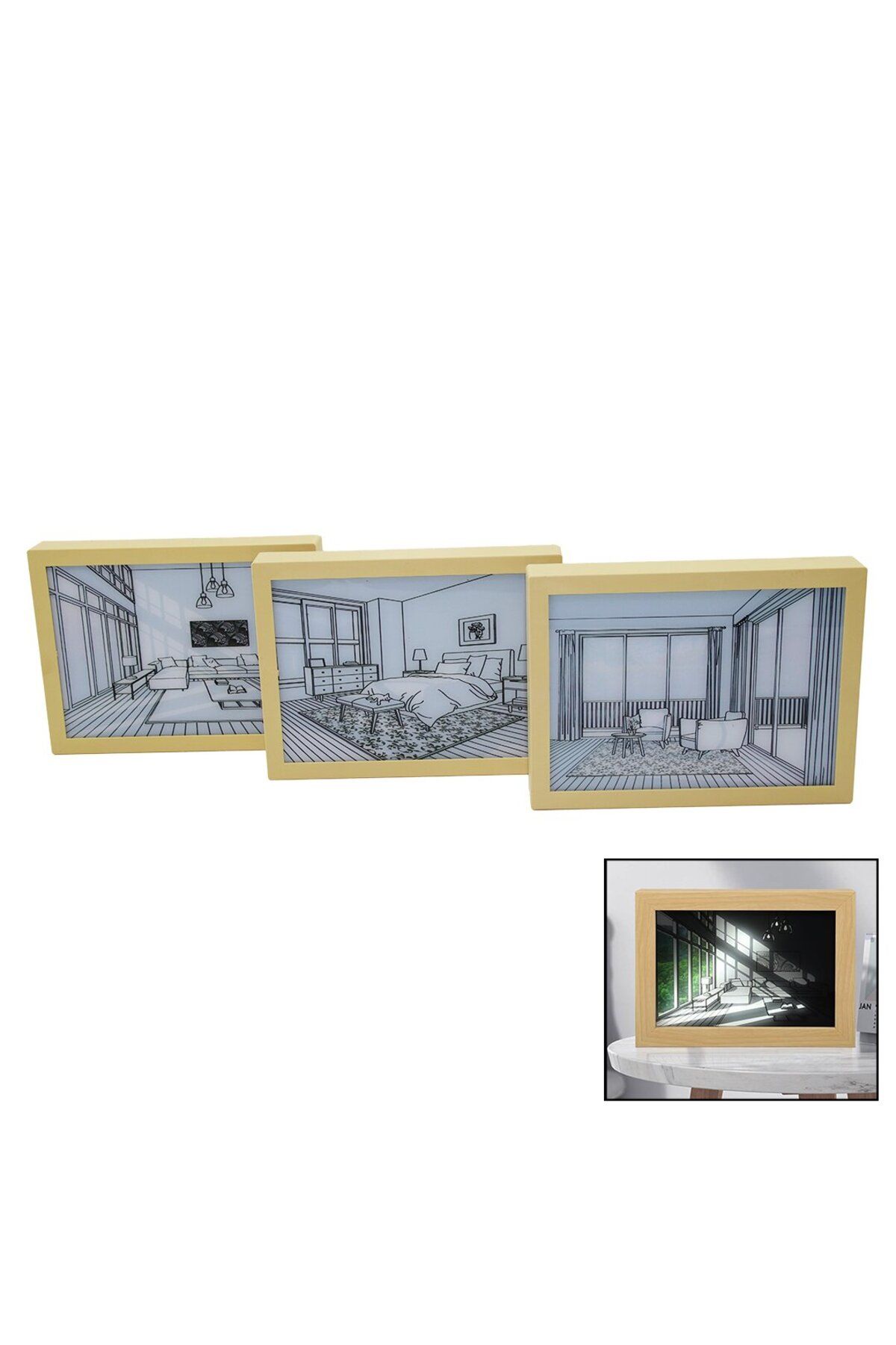 LUXE 3 BOYUTLU - 15X20CM LED IŞIKLI MİNİ TABLO USB BAĞLANTILI - AYAR ANAHTARLI LXSHP 1055529