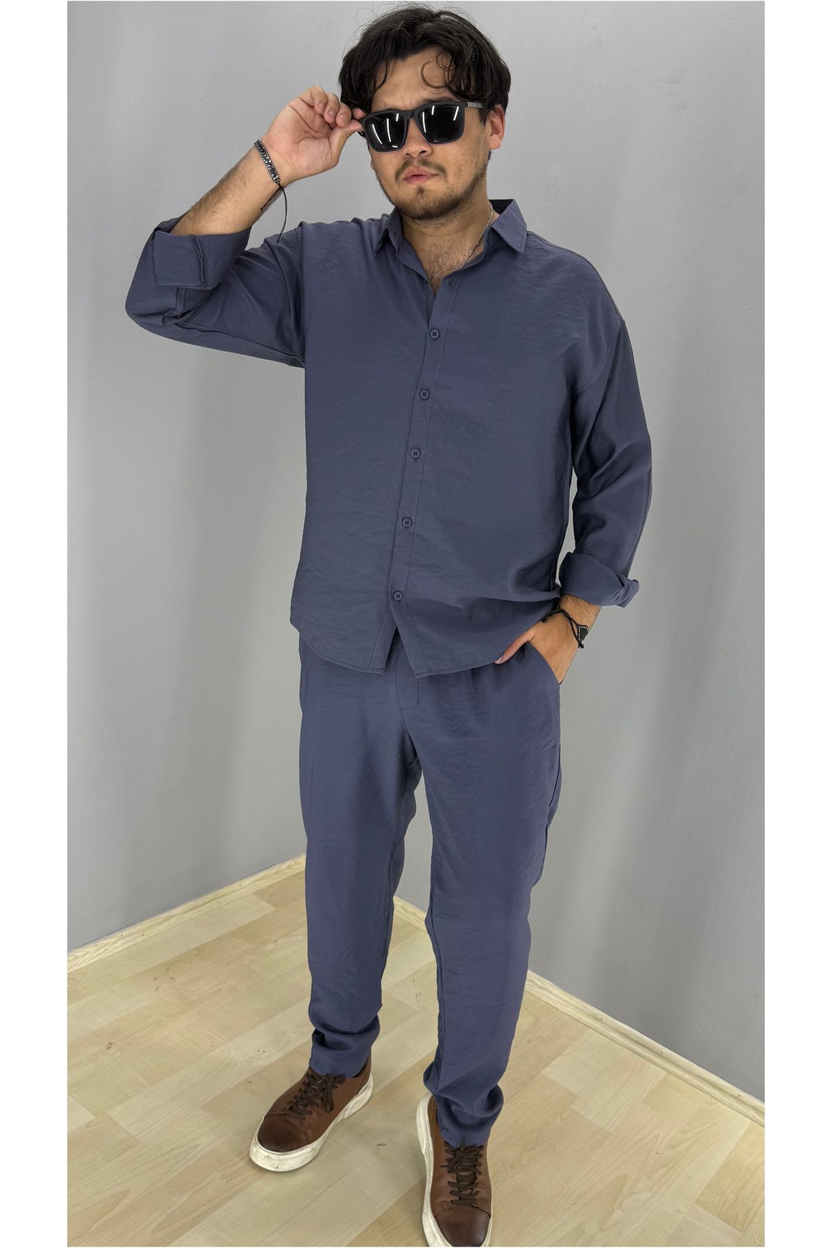 MARESHAL Modal Kumaş Gömlek ve Pantolon Takım Konsept (Mavi)