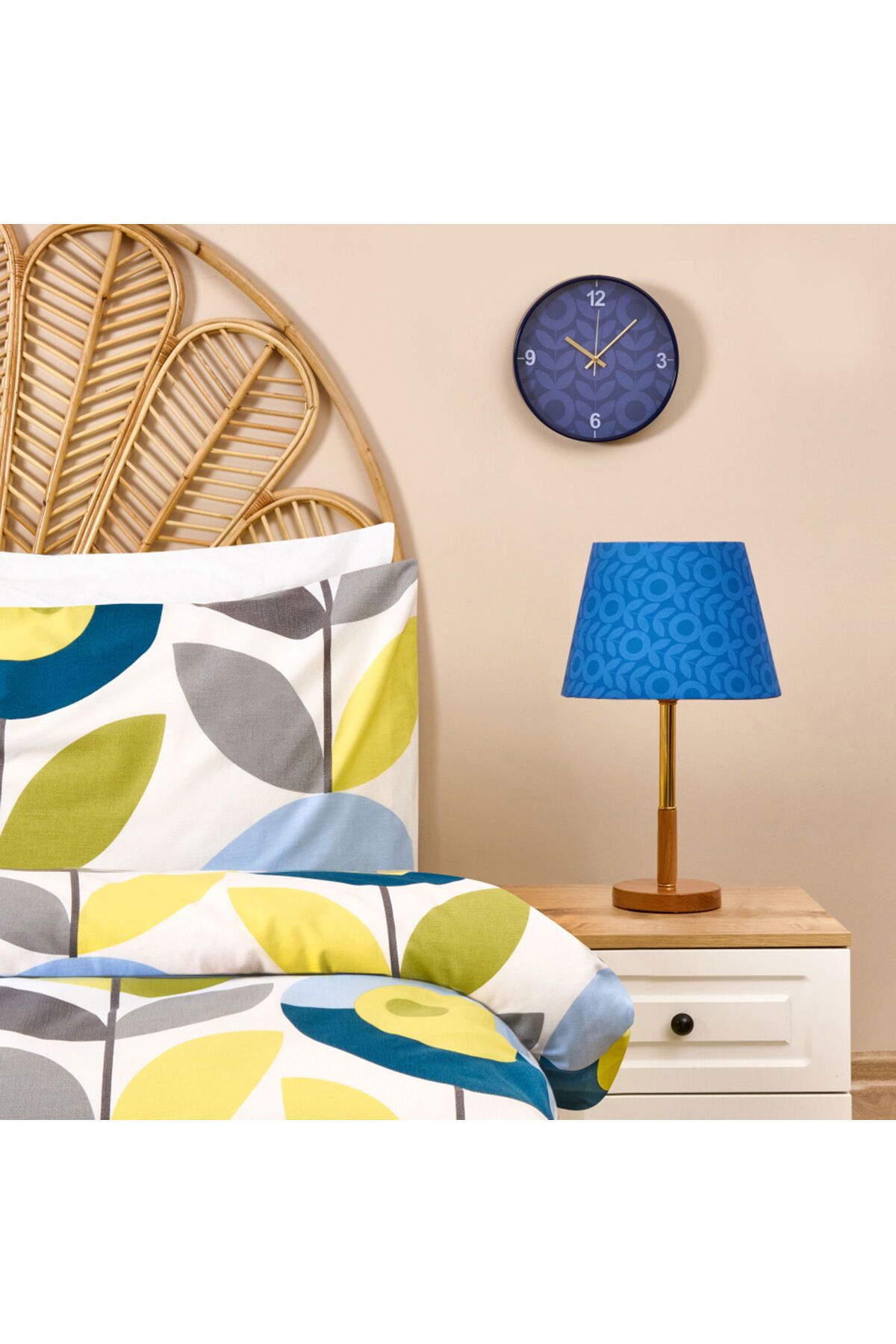 ASPARTAM Retro Geometrik Desenli Abajur - Mavi - 50 cm