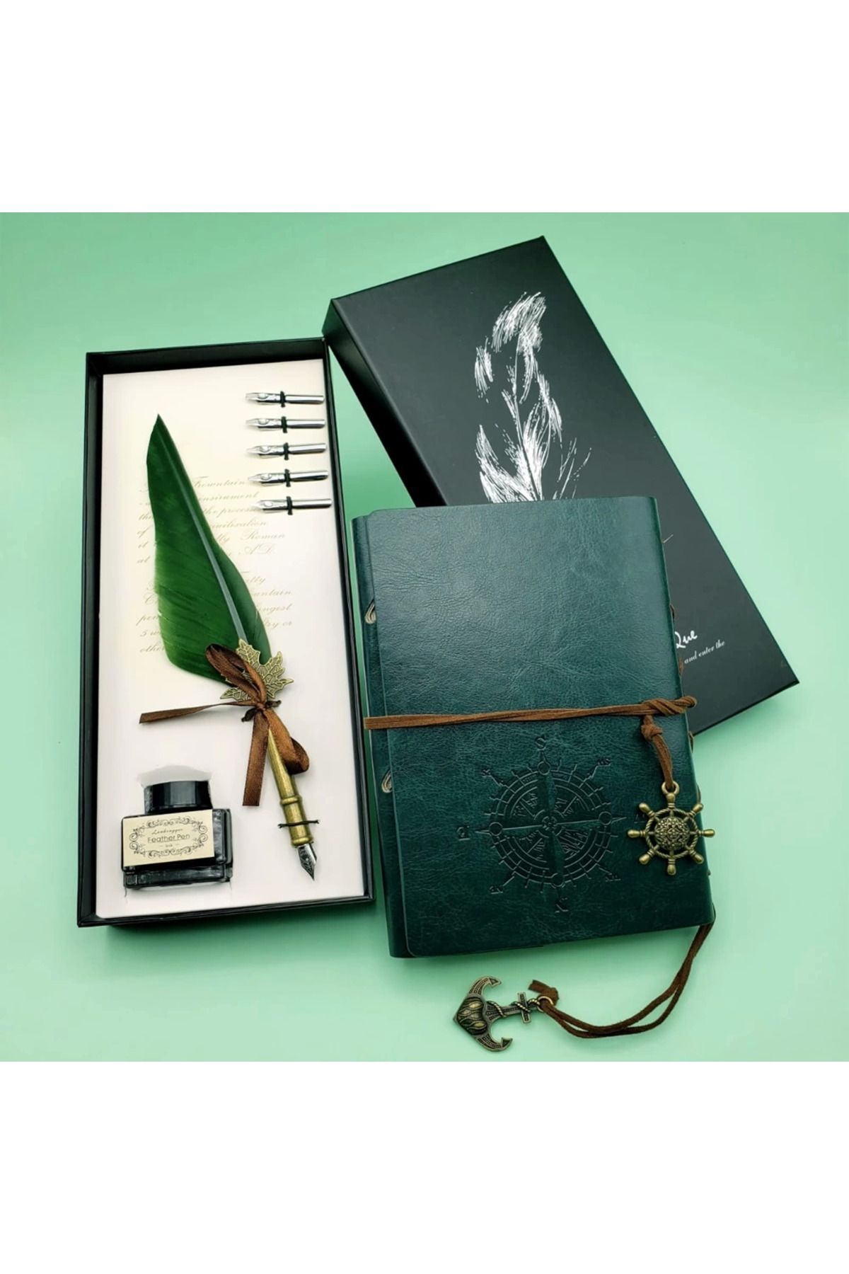Mu Art Deri Defter Ve Tüylü Mürekkepli Kalem Seti
