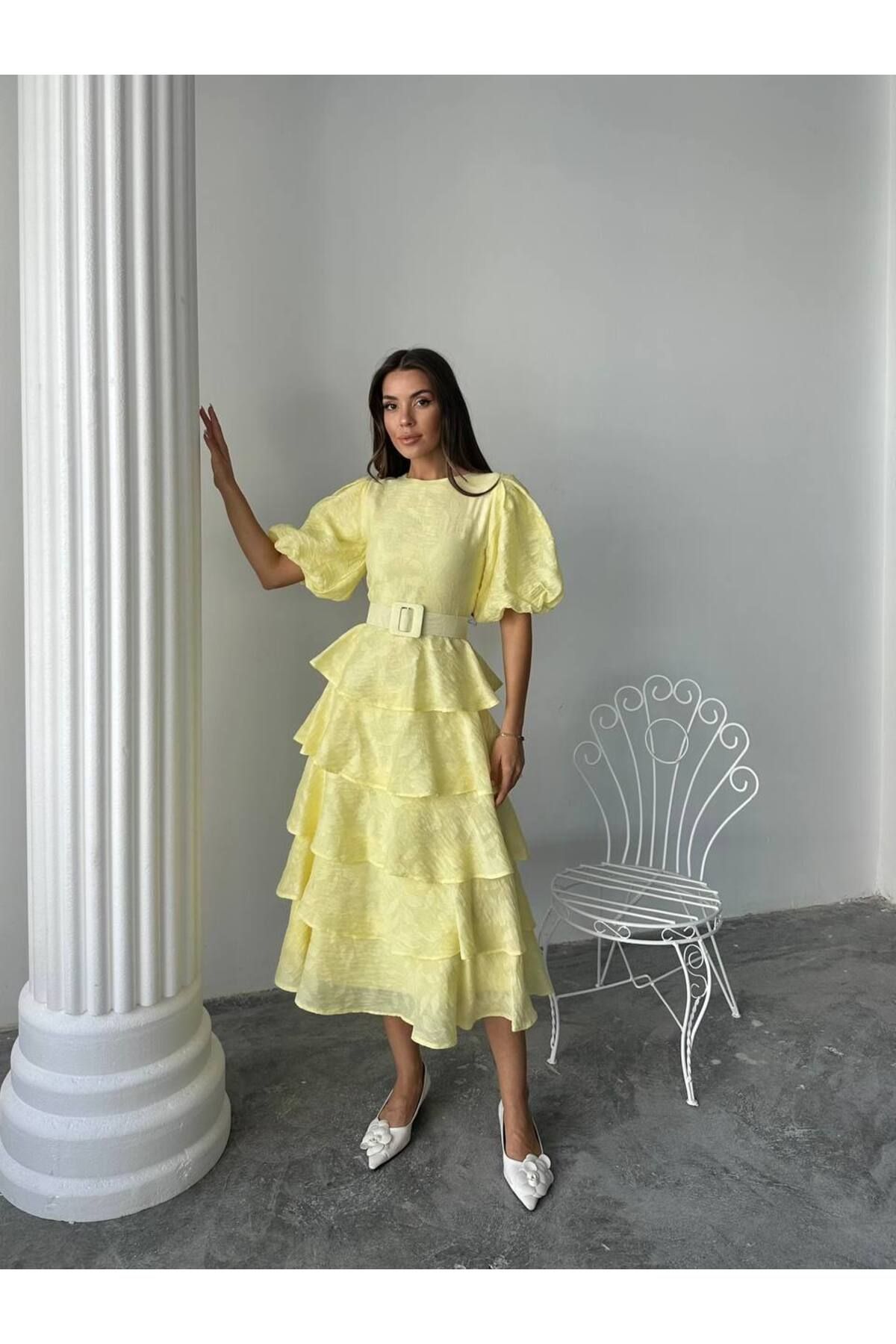 Castivo Fashion Kemerli Kat Kat Elbise