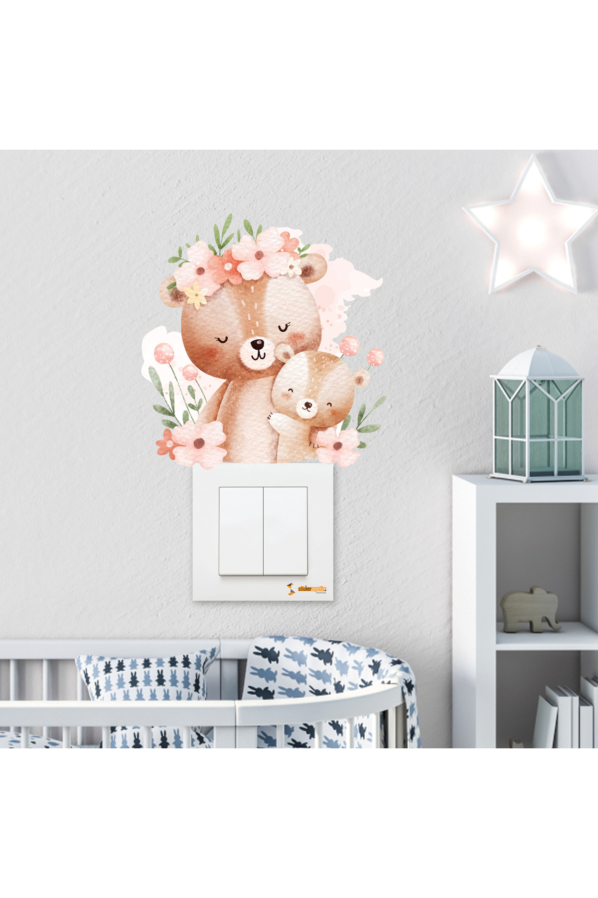 Sticker Sepetim Sevimli Anne ve Yavru Ayıcık Çiçekler Çocuk Odası Duvar Sticker - Priz Sticker fotoğrafı 3 (önizleme)