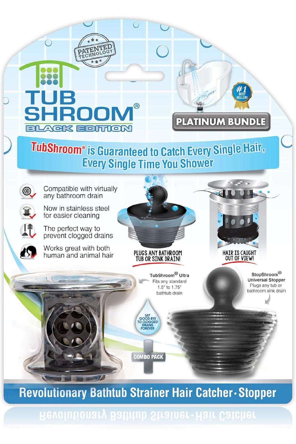 STOREMAX Küvet gider süzgeci, kombo paket, silikon tıkaçlı, siyah krom – banyo gider için gider koru