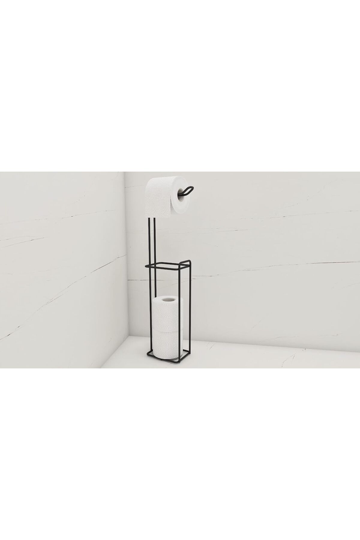 STOREMAX OZN Banyo Dekoratif Siyah Ayaklı Yedekli Tuvalet Kağıtlığı, Şık ve Fonksiyonel Tasarım OZNs