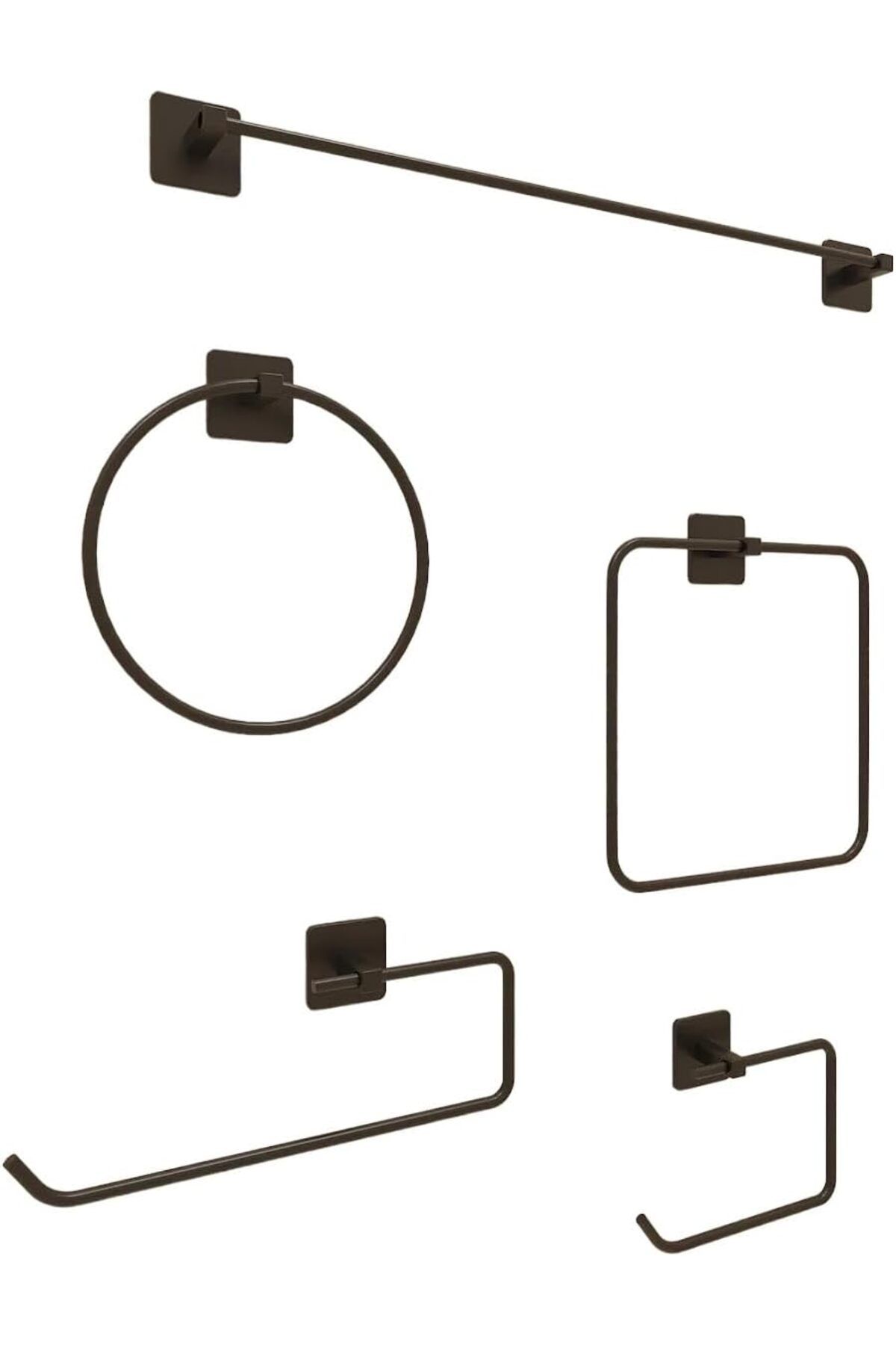 LUXE Banyo Yapışkanlı Aksesuar Seti Havluluk T.Kağıtlık ve Peçetelik Kare Siyah 5 li Set LXSHP 10