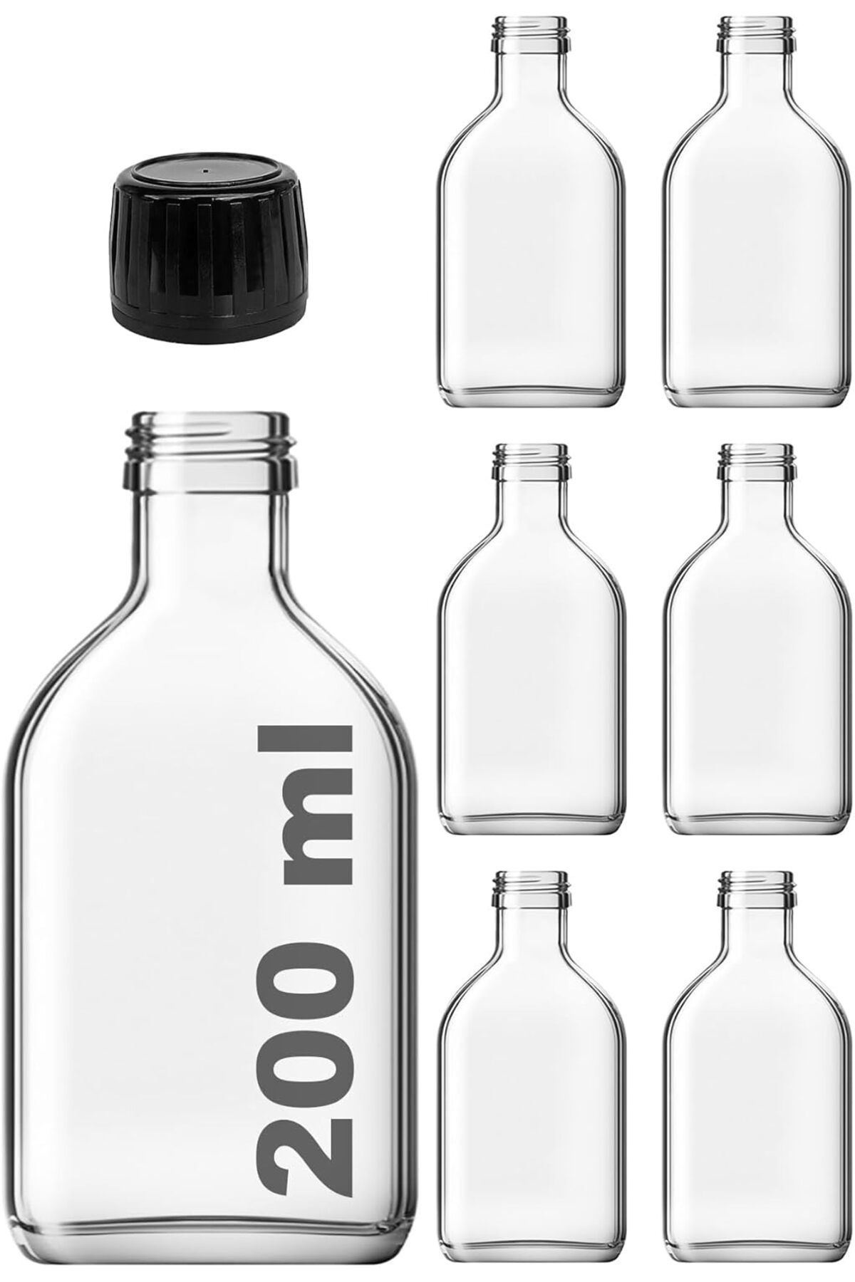 STOREMAX Ezg 200 cc Kapaklı Cold Brew Şişesi 200 ml Yassı Soğuk Kahve Cam Şişe 6 Adet (Siyah (Kilitli)