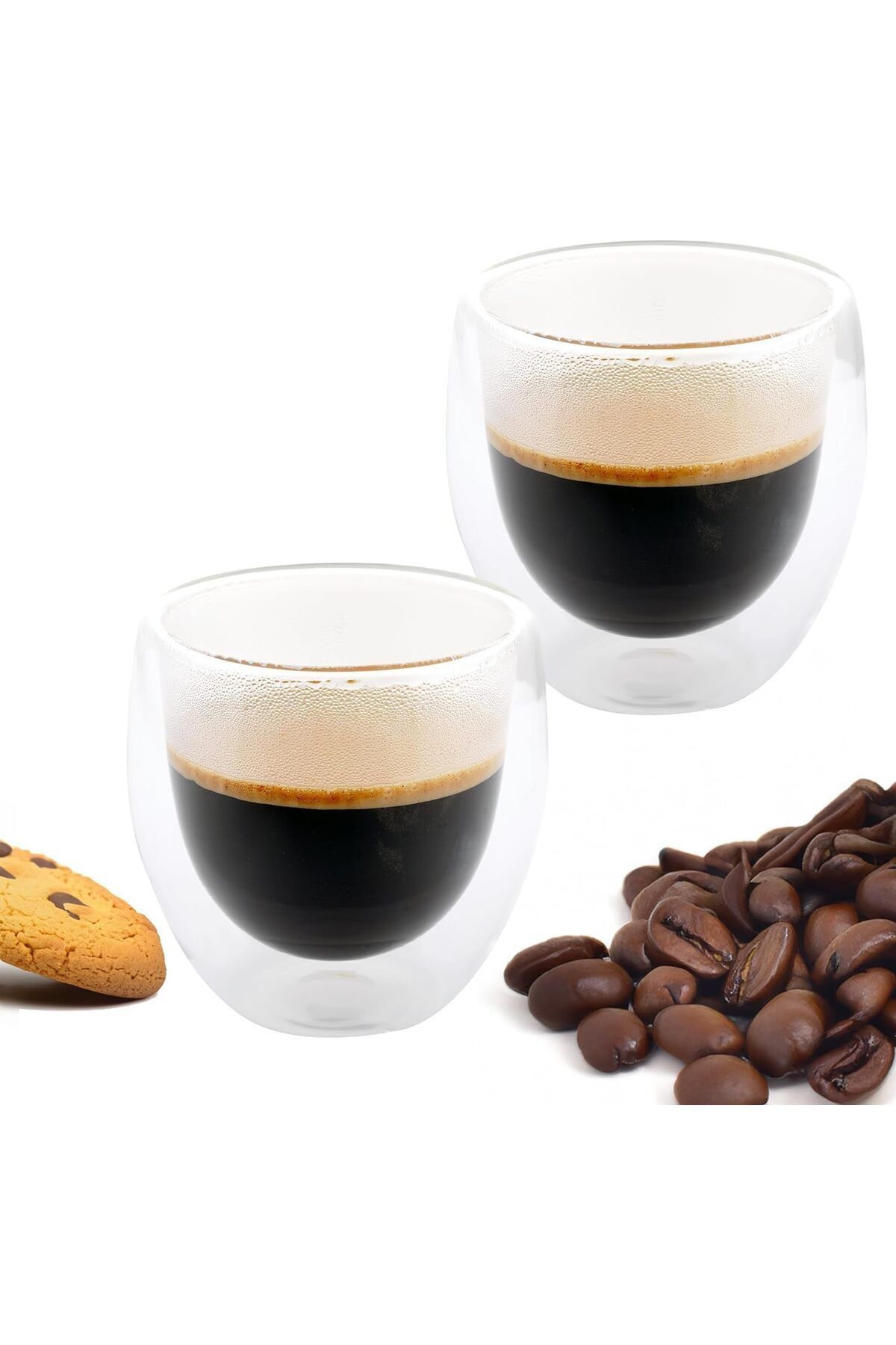 STOREMAX ELZ Home 2 Adet Çift Cidarlı İki Katmanlı Borosilikat Cam Bardak, Yalıtımlı Cappuccino Latte