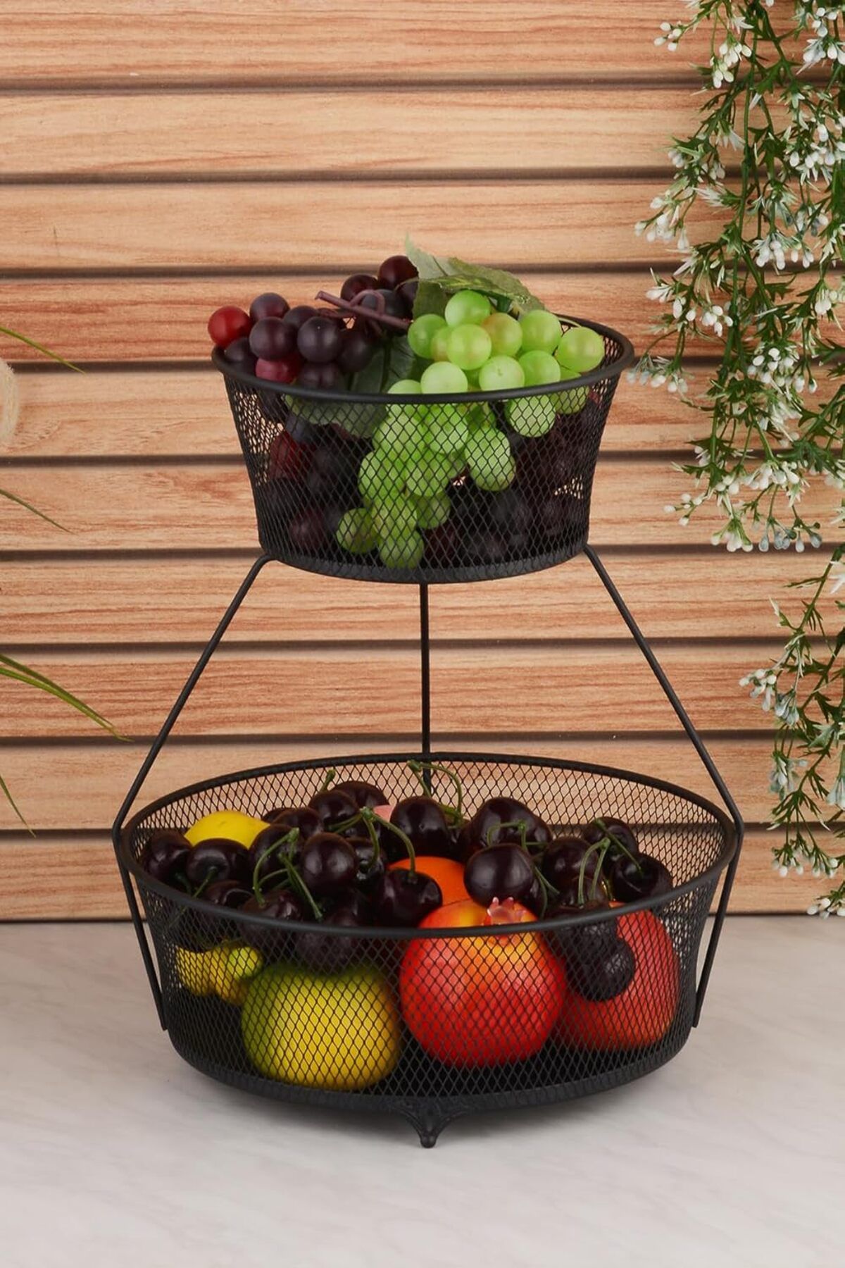 STOREMAX ELZ Melis Dekoratif Metal Sebze&Meyvelik 2 katlı-Siyah