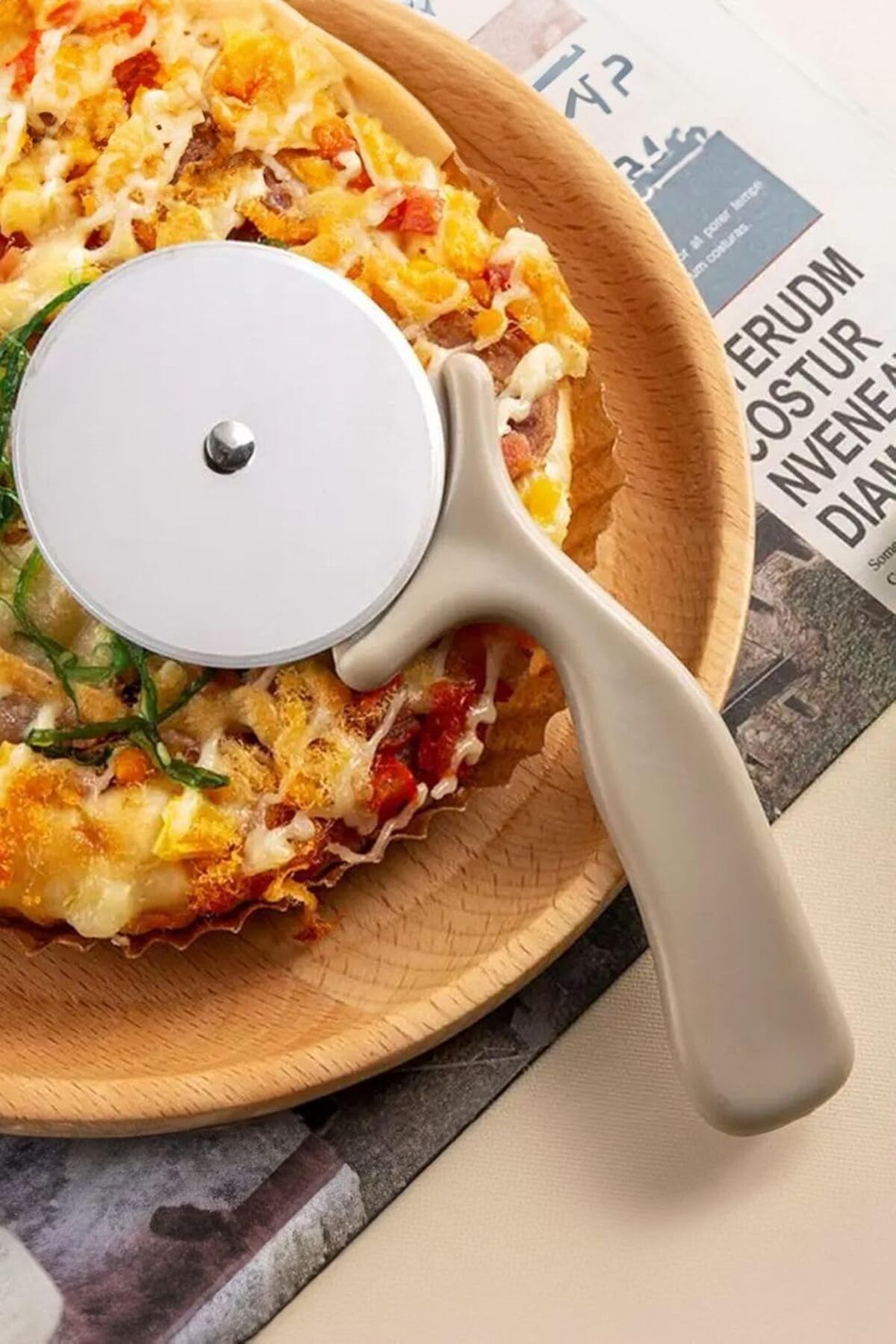 Mu Art Ahşap Mrt Saplı Çelik Pizza Hamur Mantı Börek Kesme Ruleti Pratik Pizza Kesici Dilimleyici Rulet Art 8