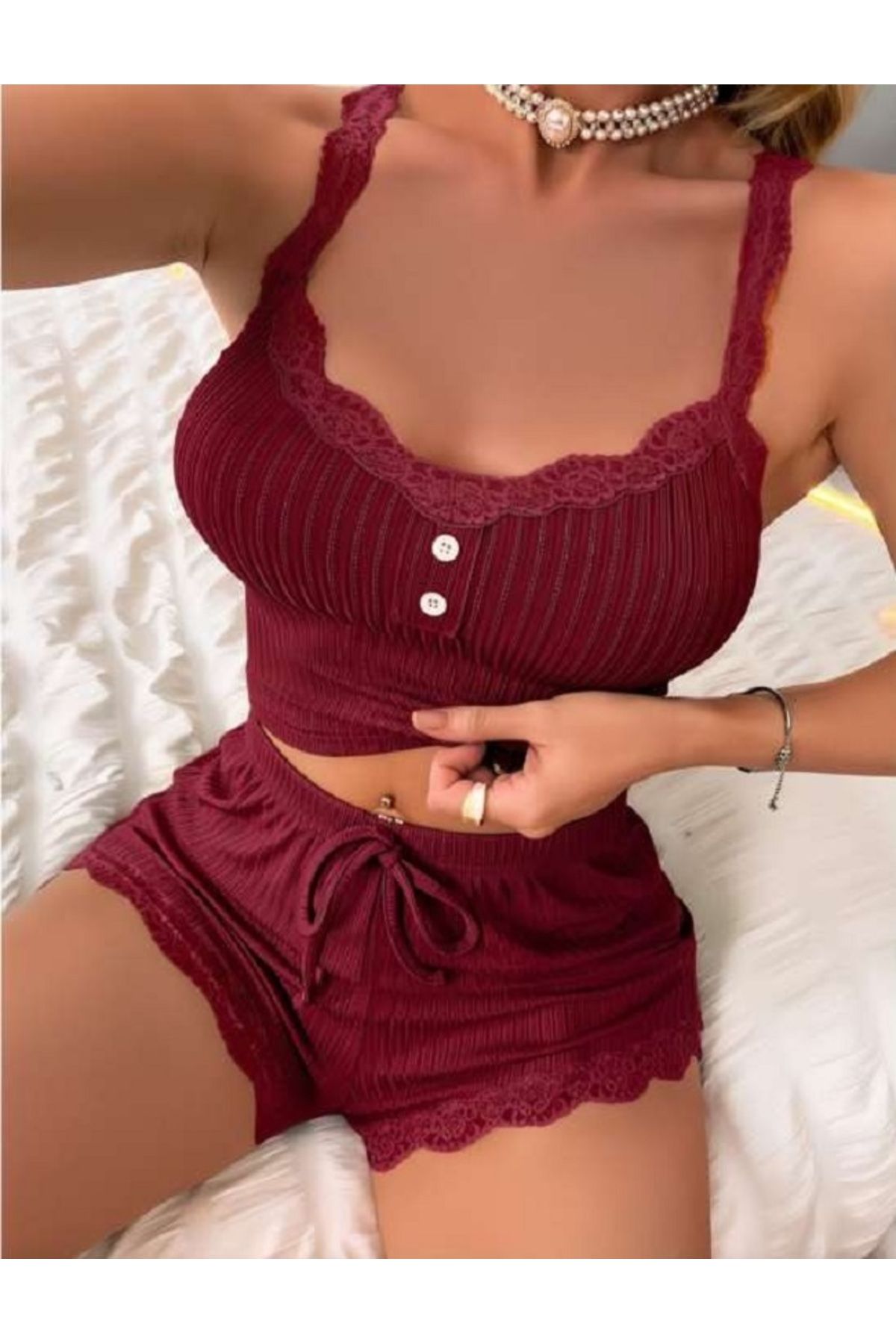 Viselya Bordo Atlet Şort Takım