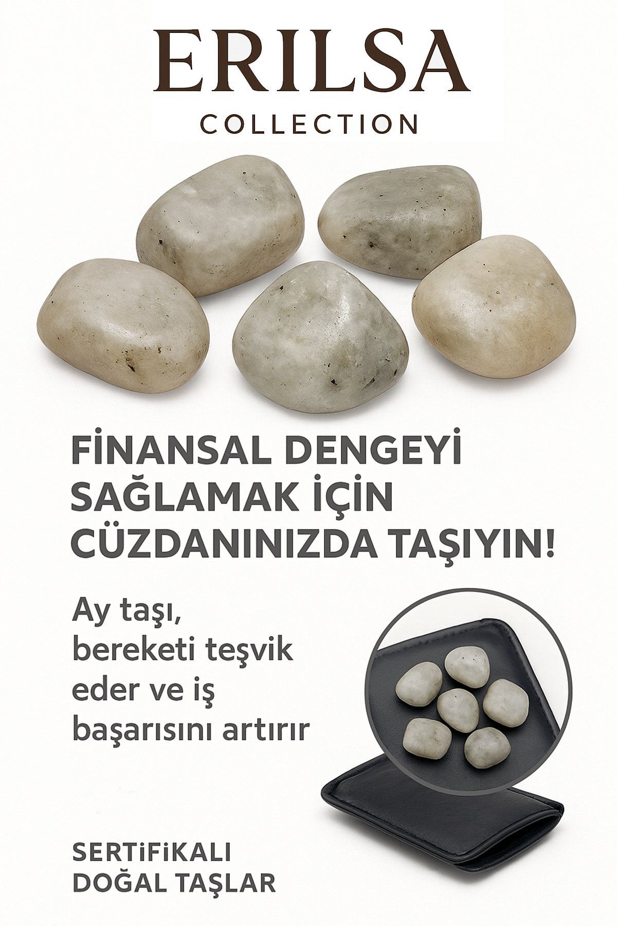 Erilsa Sertifikalı Cüzdan Boy Yansımalı Ay Taşı Kütle - Duygusal Denge ve İçsel Uyum Sağlar