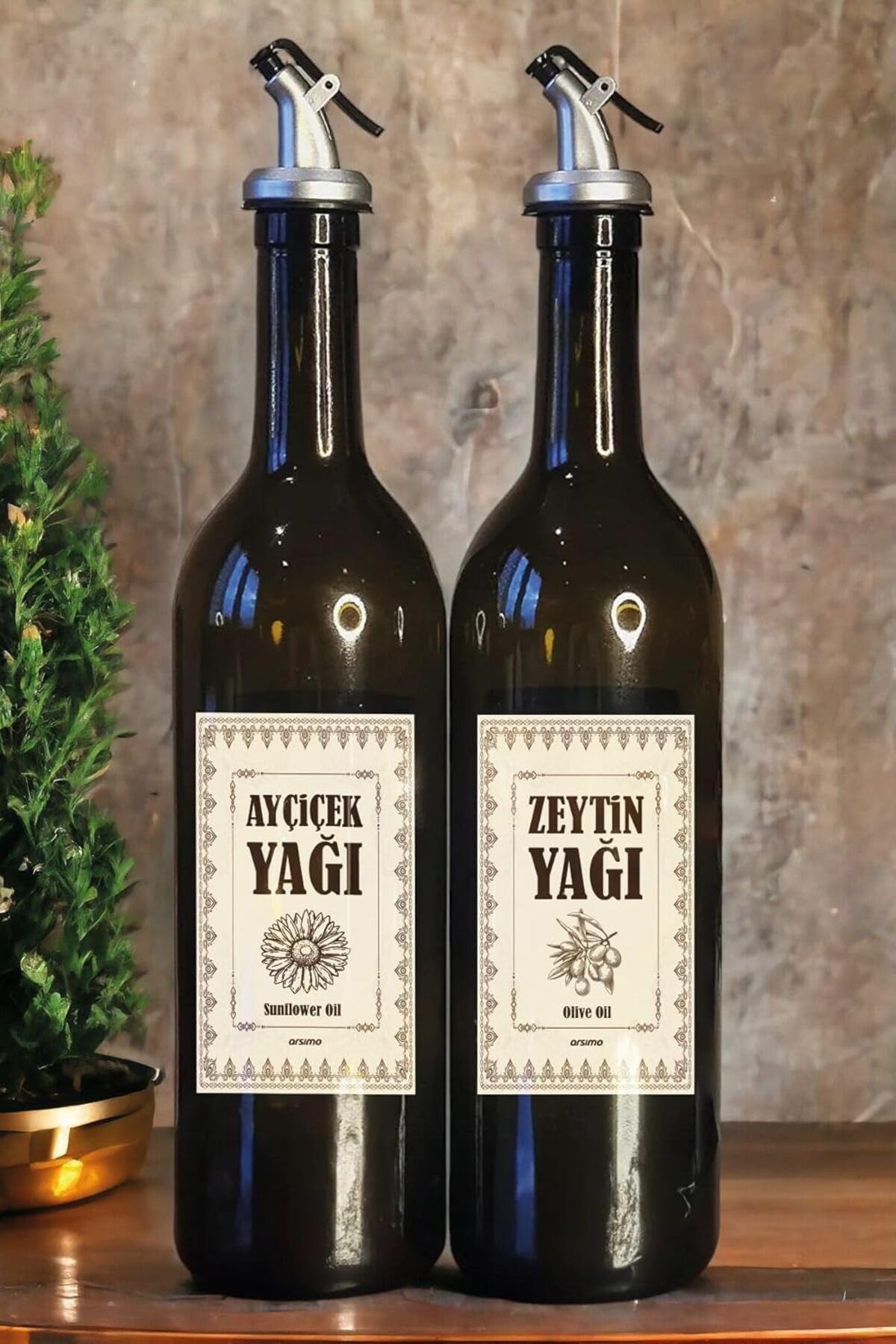 STOREMAX Ezg Yağ Şişesi Seti 2'li, 750 mL Zeytinyağı & Ayçiçek Yağı Dispenseri, Su Geçirmez Eti