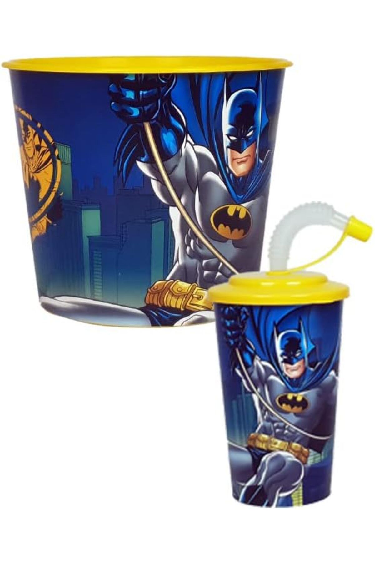 STOREMAX Ezg Renkli Popcorn, Çerez, Pipetli Pratik Bardak Seti,Atıştırmalık, Mısır Kovası, 2li Set, (